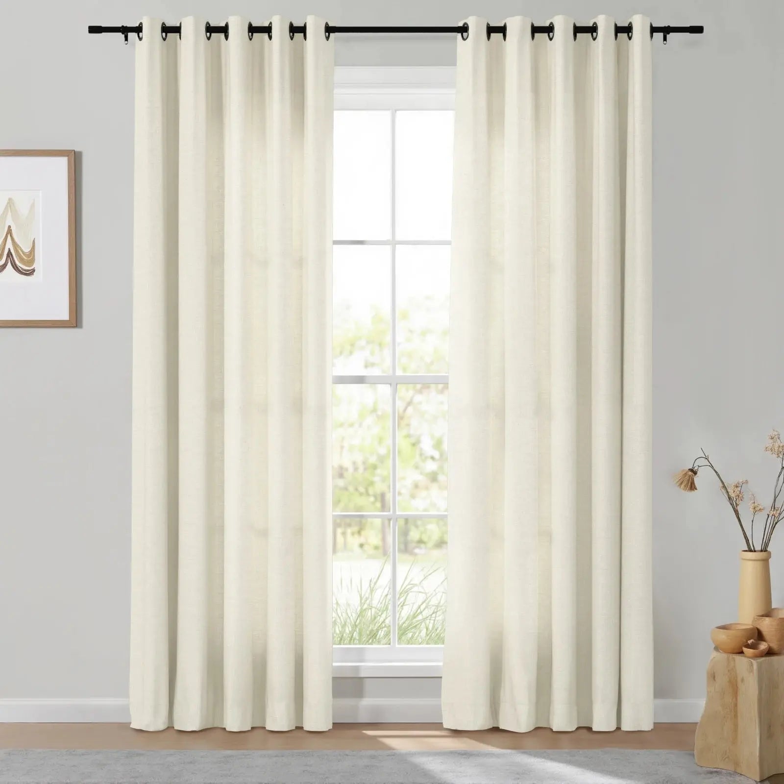 Isabella Heavyweight Cotton Grommet Curtains - Blackout Drapes for Living Room & Bedroom - Noise Reducing Thermal Insulated Window Panels (Set of 2)