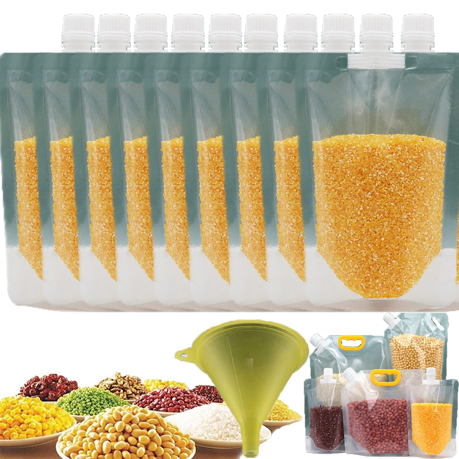 Airtight Grain Storage Bags - 10-Pack 0.5L Transparent Stand-Up Moisture Proof Food Pouches for Rice, Flour & Dry Goods | Perfect for Kitchen Pantry Organization & Long-Term Food Preservation