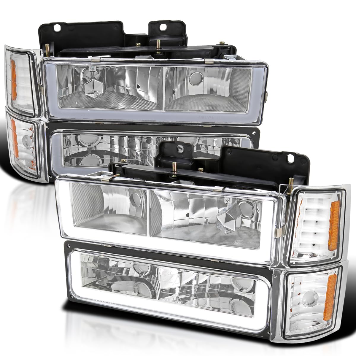 Spec-D Tuning Chrome LED Headlights with Bumper & Corner Lights - Compatible with 1994-1998 Chevy C10 C/K 1500/2500/3500 Truck - Left & Right Pair Headlamp Assembly - Upgrade for Night Driving & Off-Road Adventures