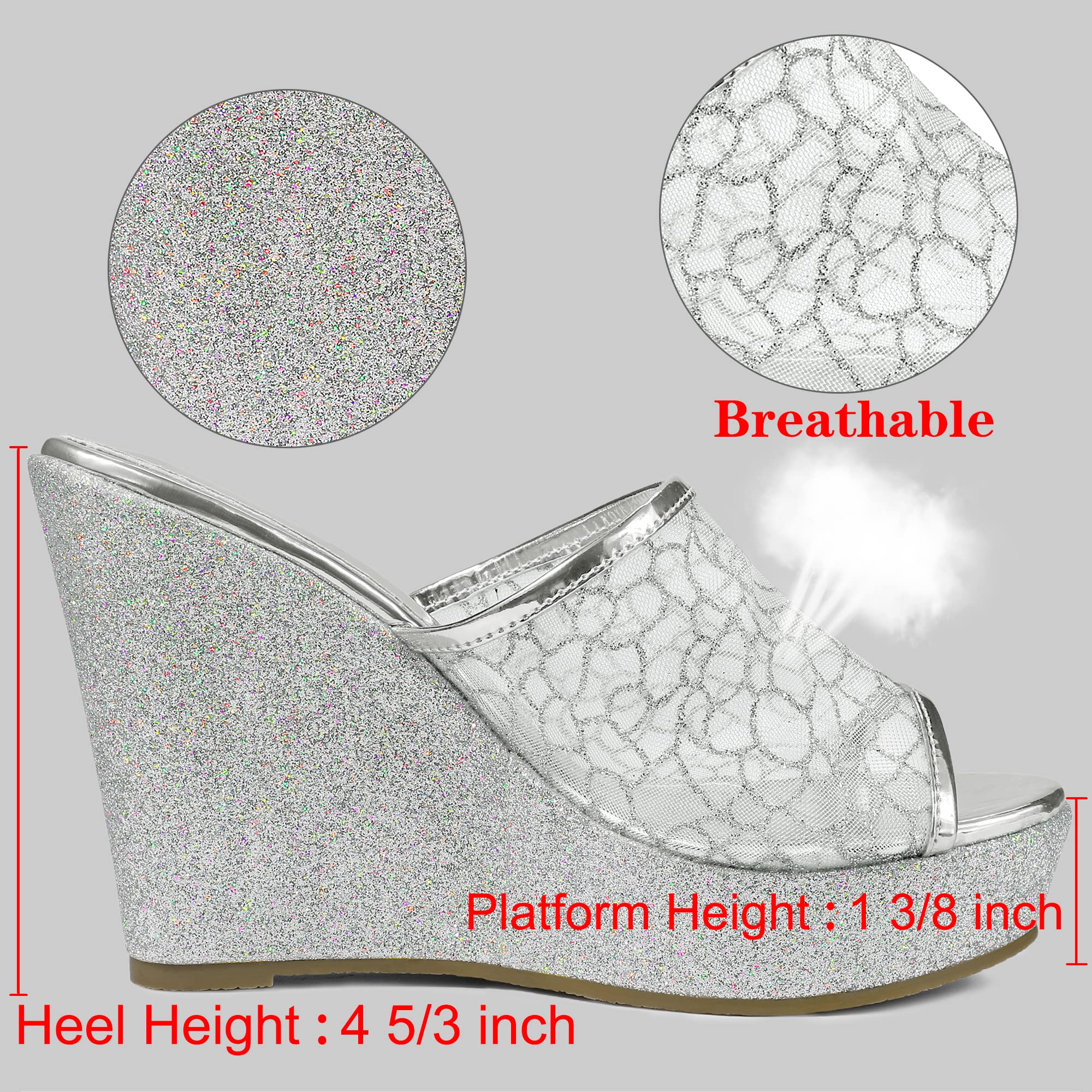 Allegra K Women's Glitter Platform Heels - Comfortable Slide Wedge Sandals for Party, Wedding & Evening Events | Fashionable Summer Dress Shoes