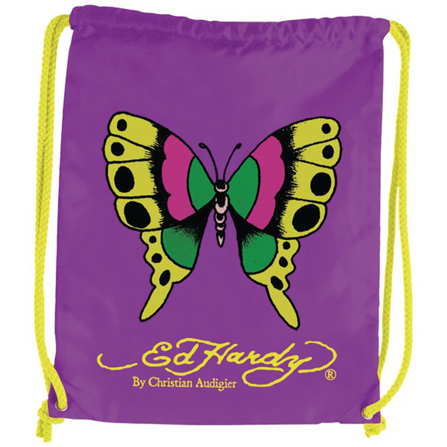 Ed Hardy Drew Drawstring Butterfly Bag - Purple Crossbody Purse for Women, Fashionable & Stylish for Parties, Travel & Everyday Use
