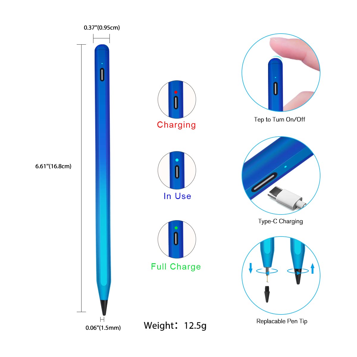 Premium Stylus Pen for iPad 10th & 9th Generation - Active Pencil with Palm Rejection & 1.5mm Fine Tip | Compatible with iPad Pro 12.9/11 inch, iPad Air 5/4/3, iPad 10/9/8/7/6 (2018-2023 Models) | Perfect for Drawing, Note-Taking & Digital Art