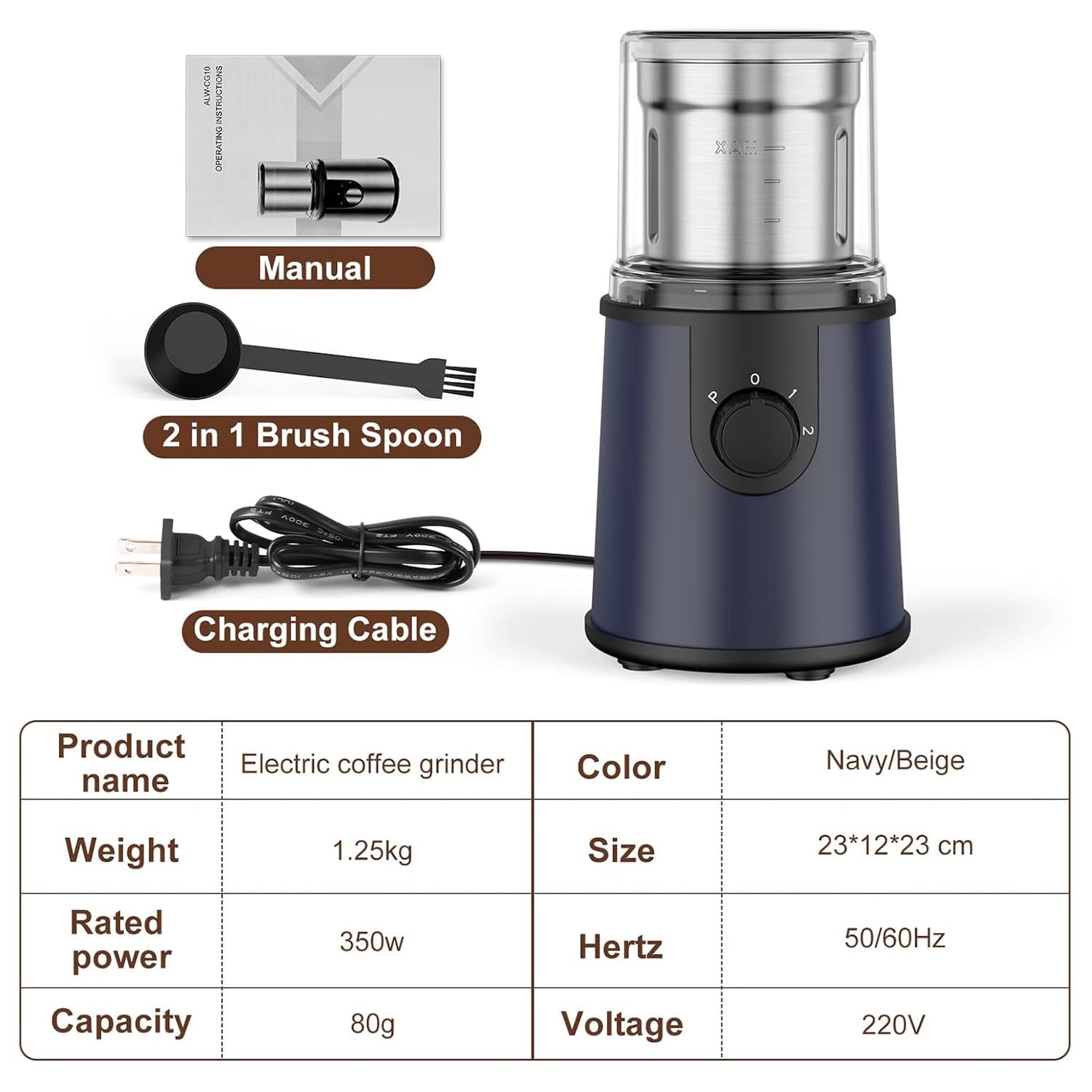 Premium Electric Coffee Grinder for 8-10 Cups - Stainless Steel Burr Mill for Coffee Beans, Spices, Nuts & Herbs - Removable Grinding Chamber - Easy Pour & Clean - Perfect for Home, Office & Coffee Shops (Dark Blue)