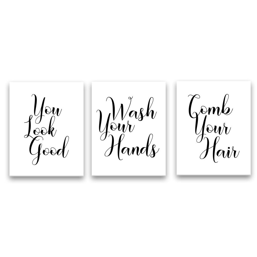 Set of 3 Bath Typography Printed Canvas Wall Art - 33W x 14H x 1.25D Each - Perfect for Bathroom Decor, Home Decor & Housewarming Gifts