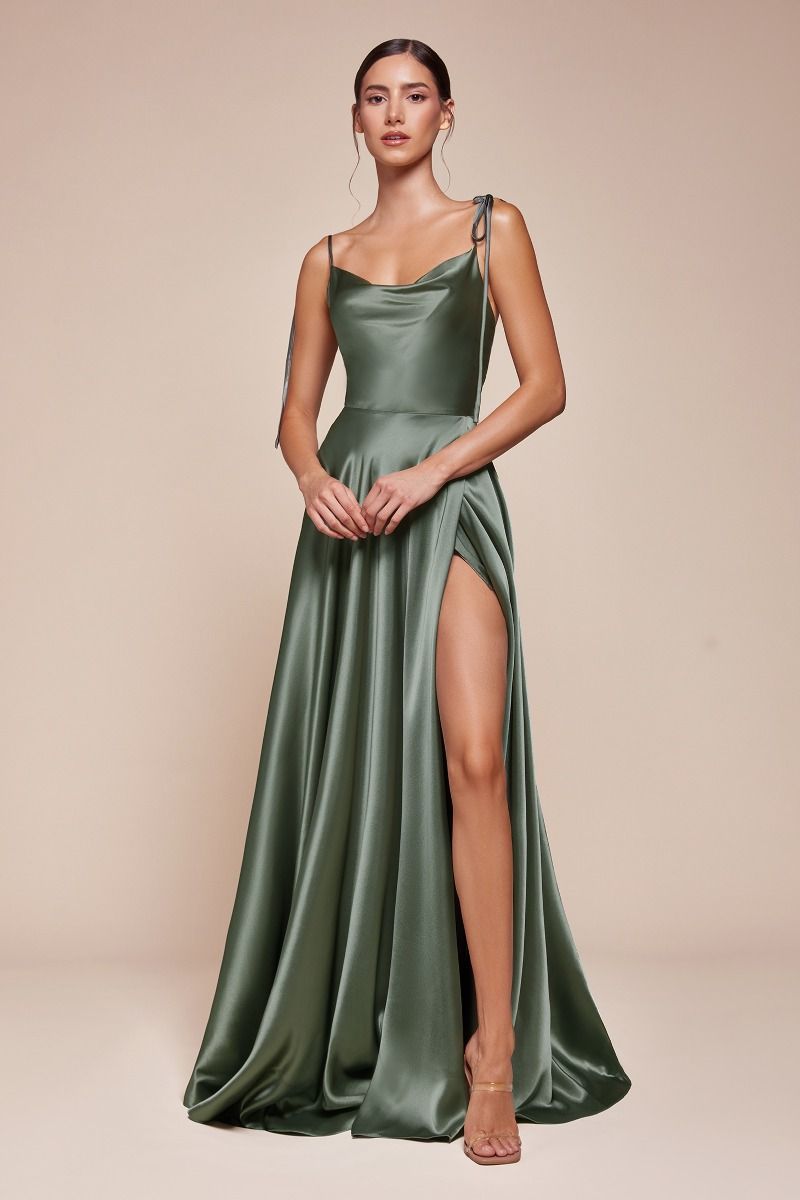 Lottie Gown Moss Green Satin A-Line Dress - Elegant Formal Wear for Weddings, Parties & Special Occasions