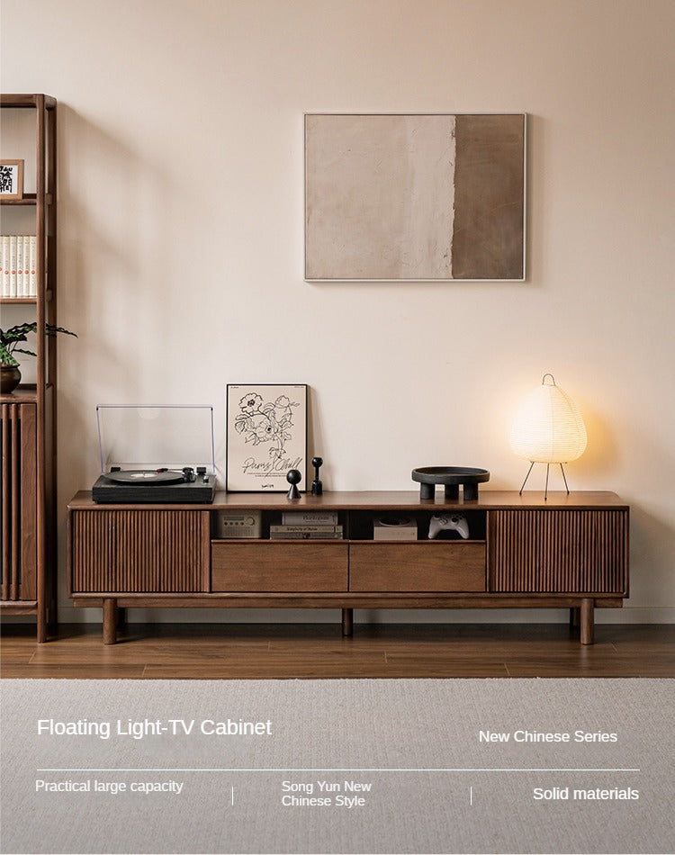 Premium Black Walnut & Ash Solid Wood TV Stand - Modern Entertainment Center for Living Room, Bedroom & Home Theater
