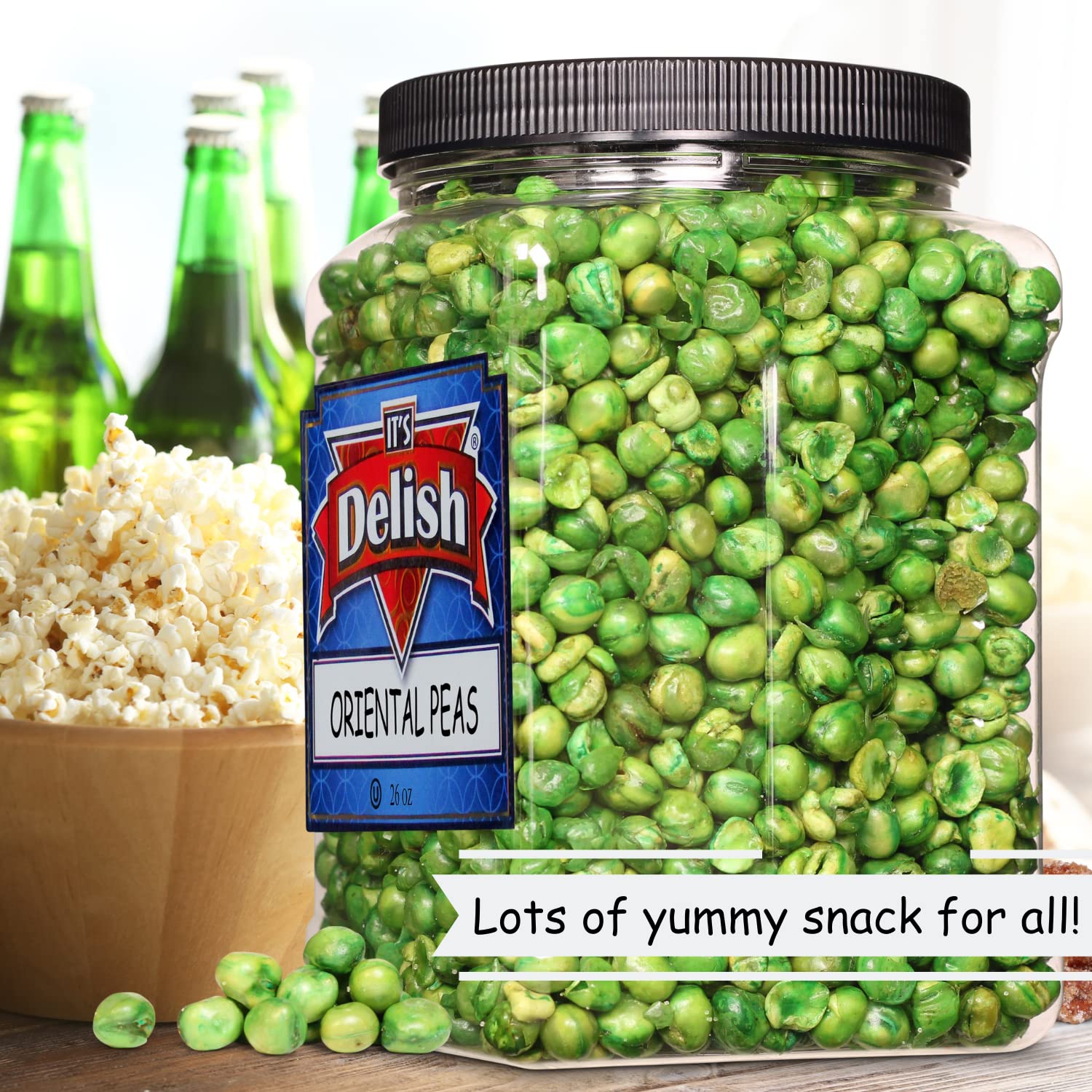 Roasted Salted Green Peas Snack - 26oz Jumbo Container | Crunchy Vegan & Kosher Healthy Snacks | Perfect for Office, Gym, Travel & Movie Nights