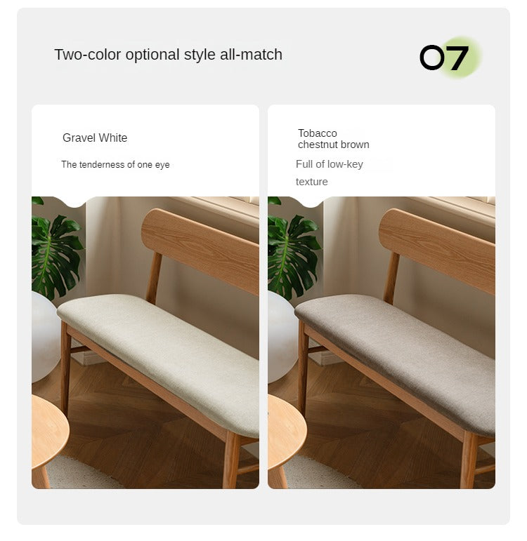 Solid Oak Wood Bench with Soft Cushion and Backrest - Durable Long Seating for Entryway, Dining Room, or Bedroom