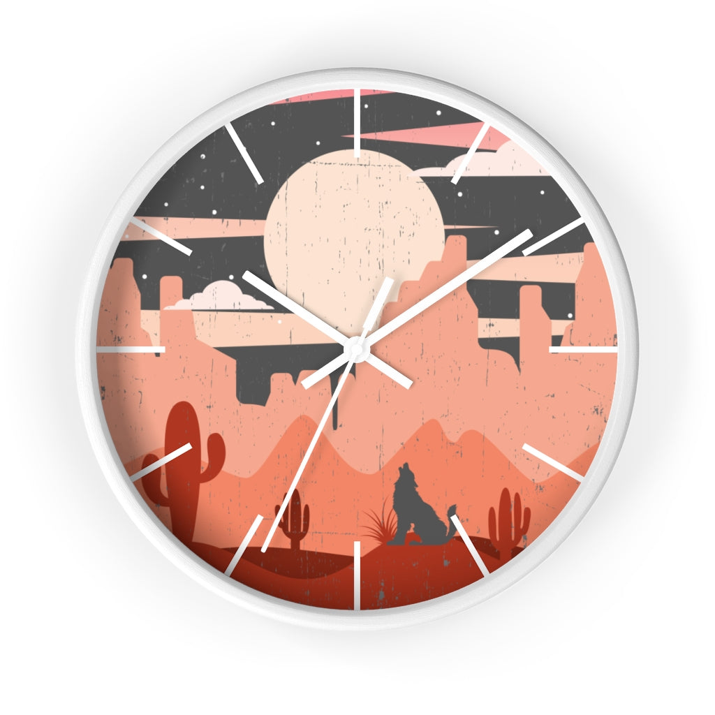 Pastel Howling Wolf Desert Wall Clock - Unique Southwestern Decor for Living Room, Bedroom, or Office - Perfect for Home & Cabin Decor
