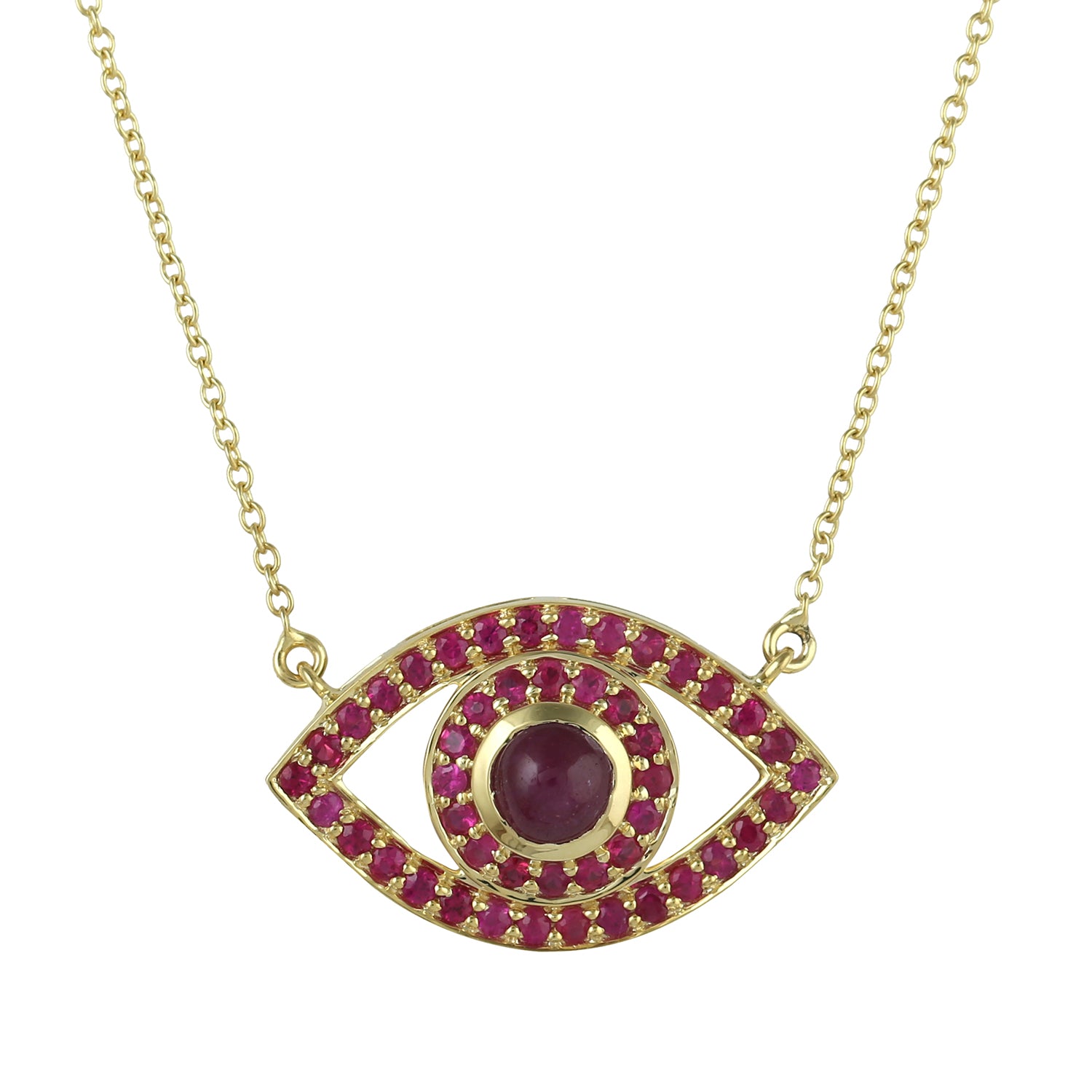 14K Yellow Gold Pave Ruby Evil Eye Choker Necklace for Women - Dainty Protection Jewelry for Everyday Wear, Gift Giving & Spiritual Healing