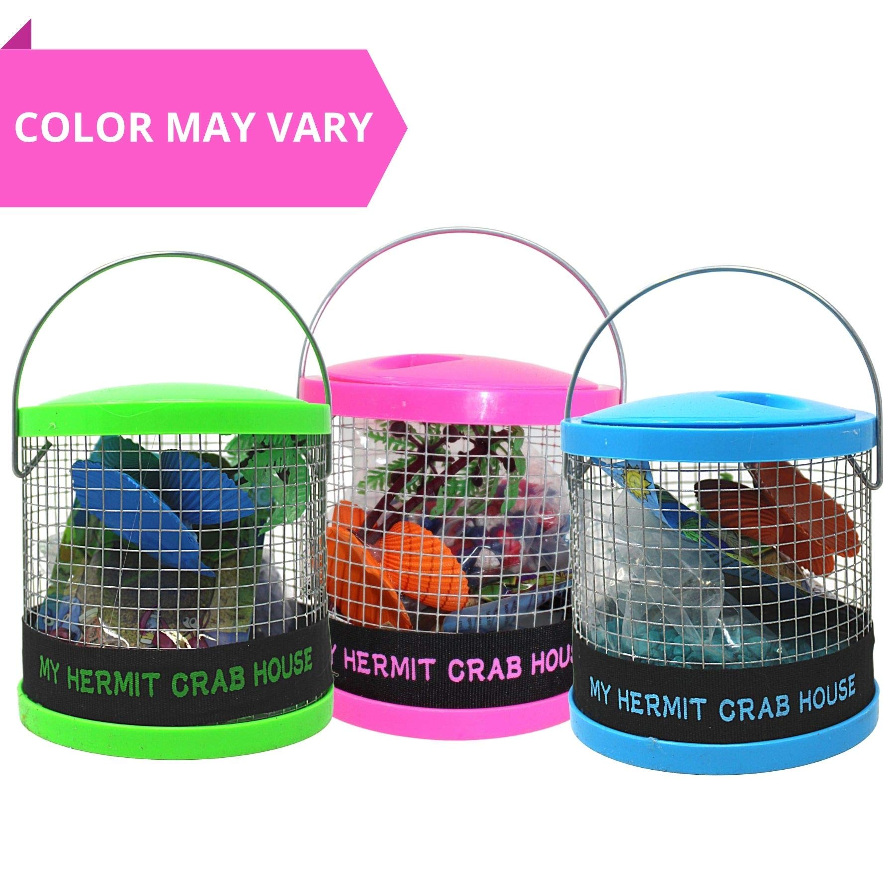 Needzo DIY Terrarium Kit for Hermit Crabs - Medium Wire Cage Starter Pack with Palm Tree Water Holder, Sponge, Food, Gravel & Misting Bottle (7 Inches) | All-in-One Pet Supplies for Reptile & Crab Habitat Decor | Perfect for Home, Classroom or Office Terrarium Setup