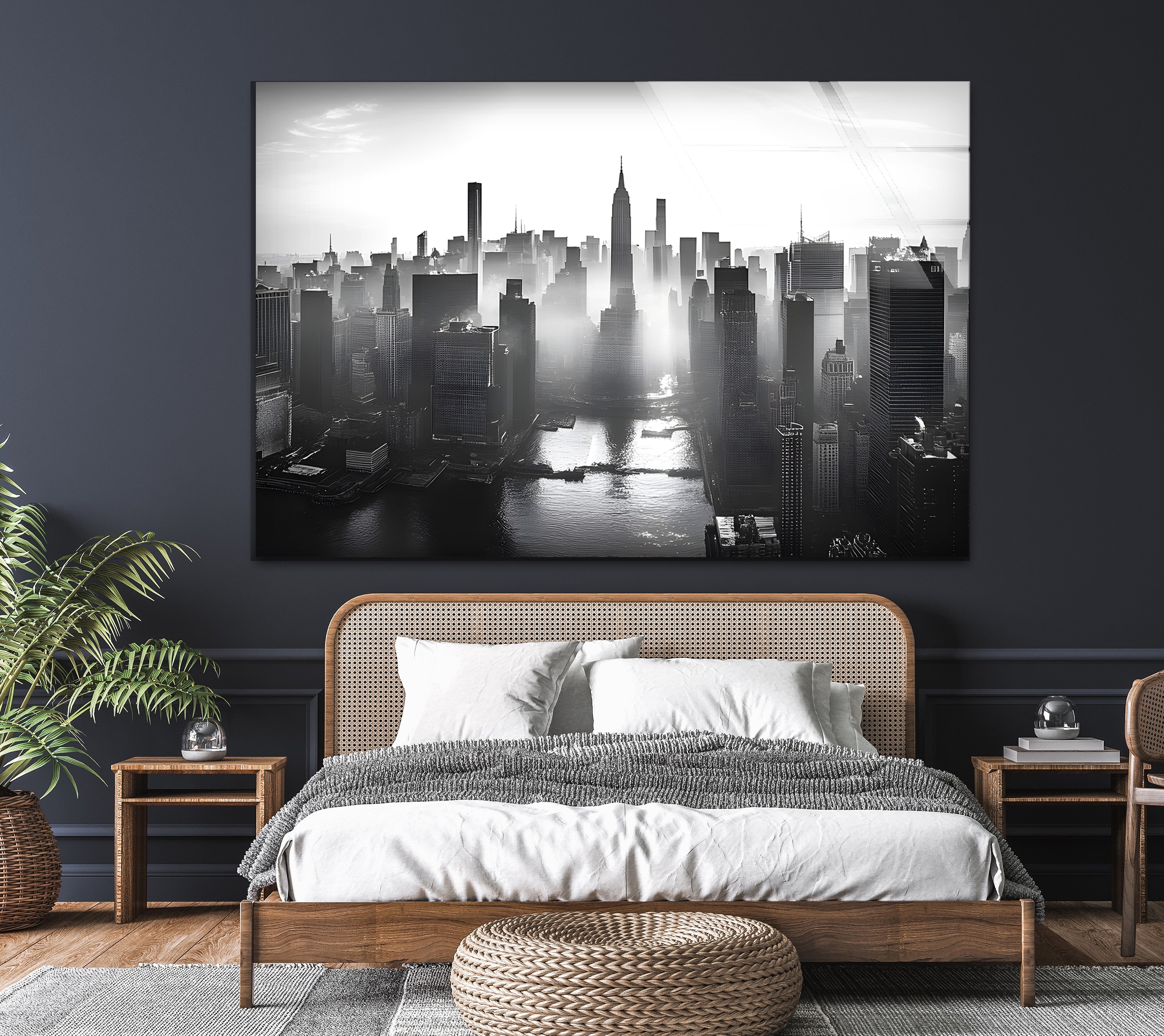 Black and White New York City Skyline Wall Art - Modern Glass Canvas Print for Home & Office Decor | Perfect for Living Room, Bedroom, or Workspace