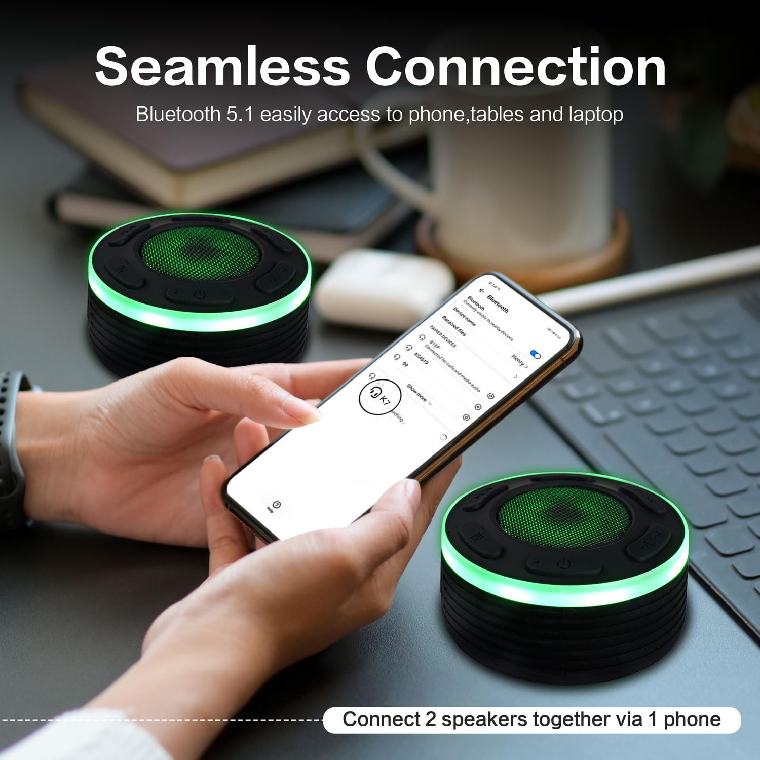 JK&EROSSTARS 便携蓝牙音箱 - HiFi立体声 LED灯 IP7防水 带吸盘 内置麦克风 免提通话 适用于户外、浴室、露营、派对、旅行