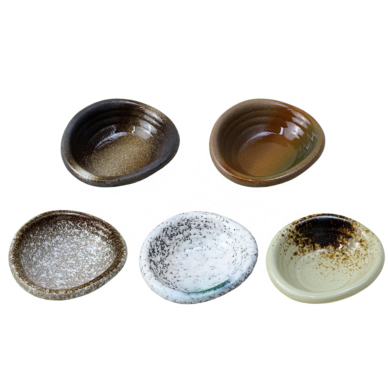 Set of 5 Japanese Vintage Style Ceramic Dipping Bowls - 3.5 Inch Small Side Dishes for Soy Sauce, Wasabi & Seasonings - Perfect for Sushi, Ramen & Asian Dining