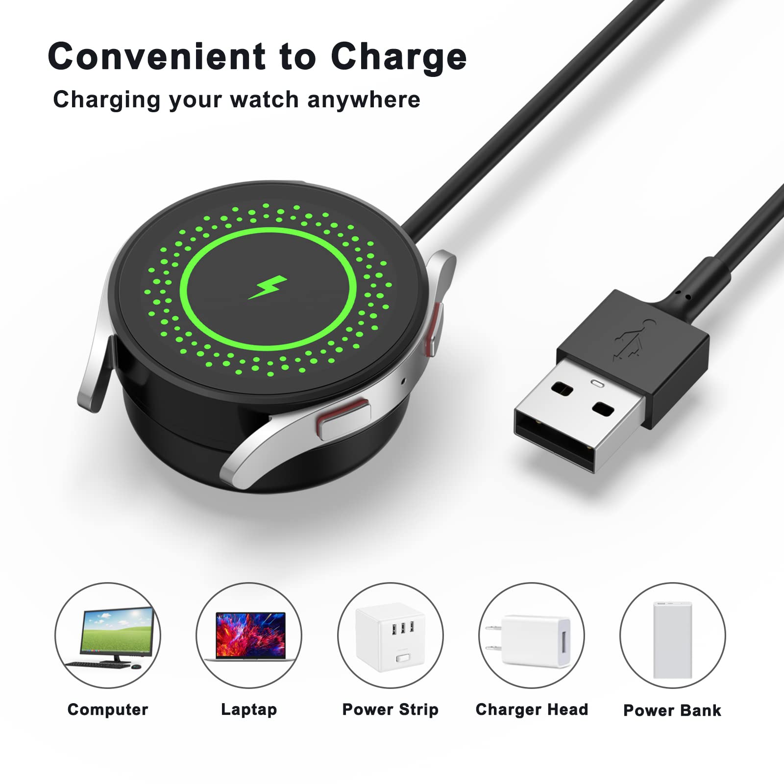 Samsung Galaxy Watch Charger - Compatible with Watch FE/Ultra/7/5/5 Pro/4/4 Classic/6/6 Classic/Active 2/3 | 3.3ft USB Replacement Charging Cable for Samsung Smartwatch | Perfect for Home, Office & Travel Use