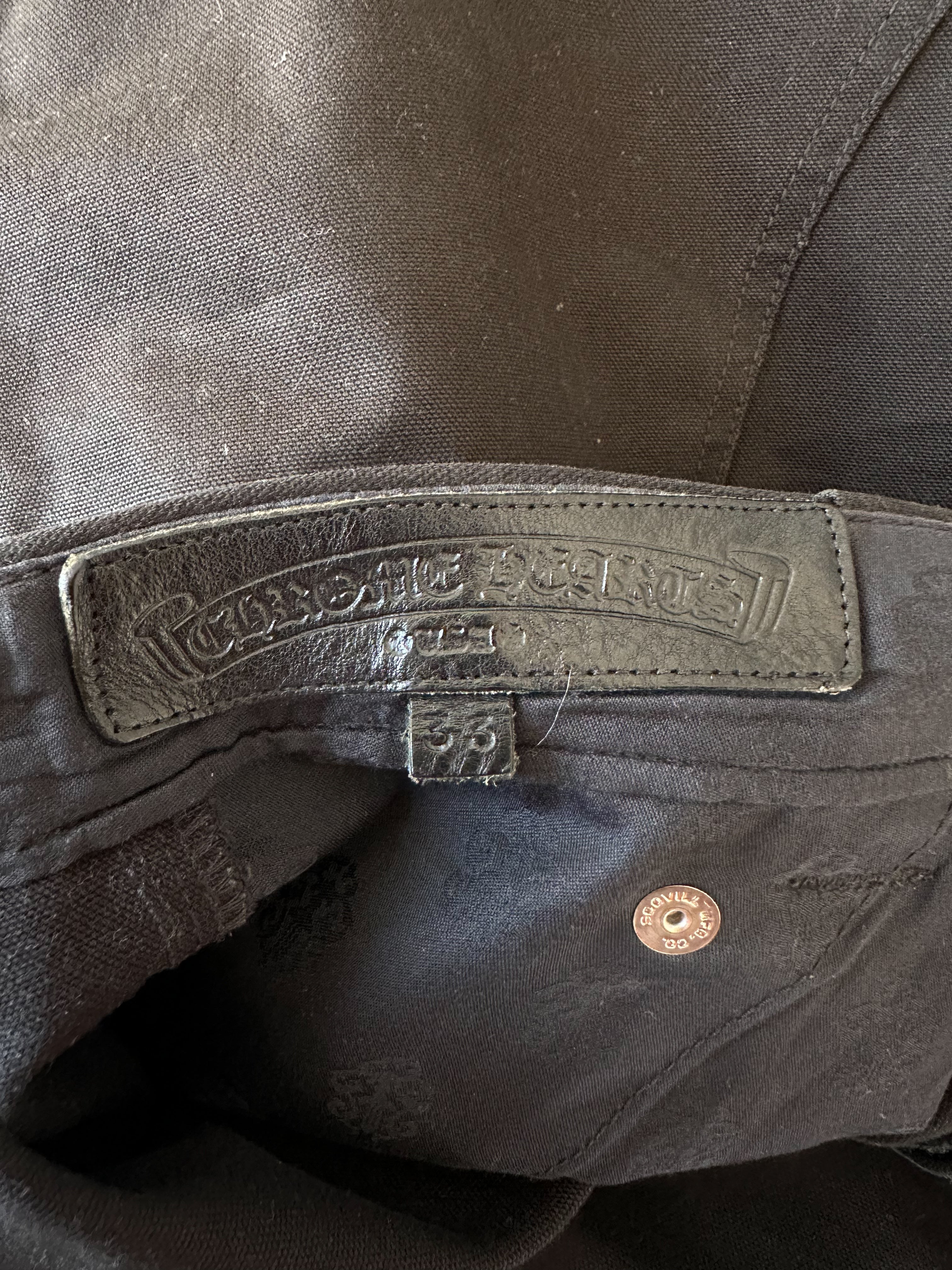 Chrome Hearts Black & Pink Cross Patch 1/1 Carpenter Pants - Vintage Punk Style Denim Pants for Men & Women | Perfect for Streetwear, Gothic Fashion & Concert Outfits