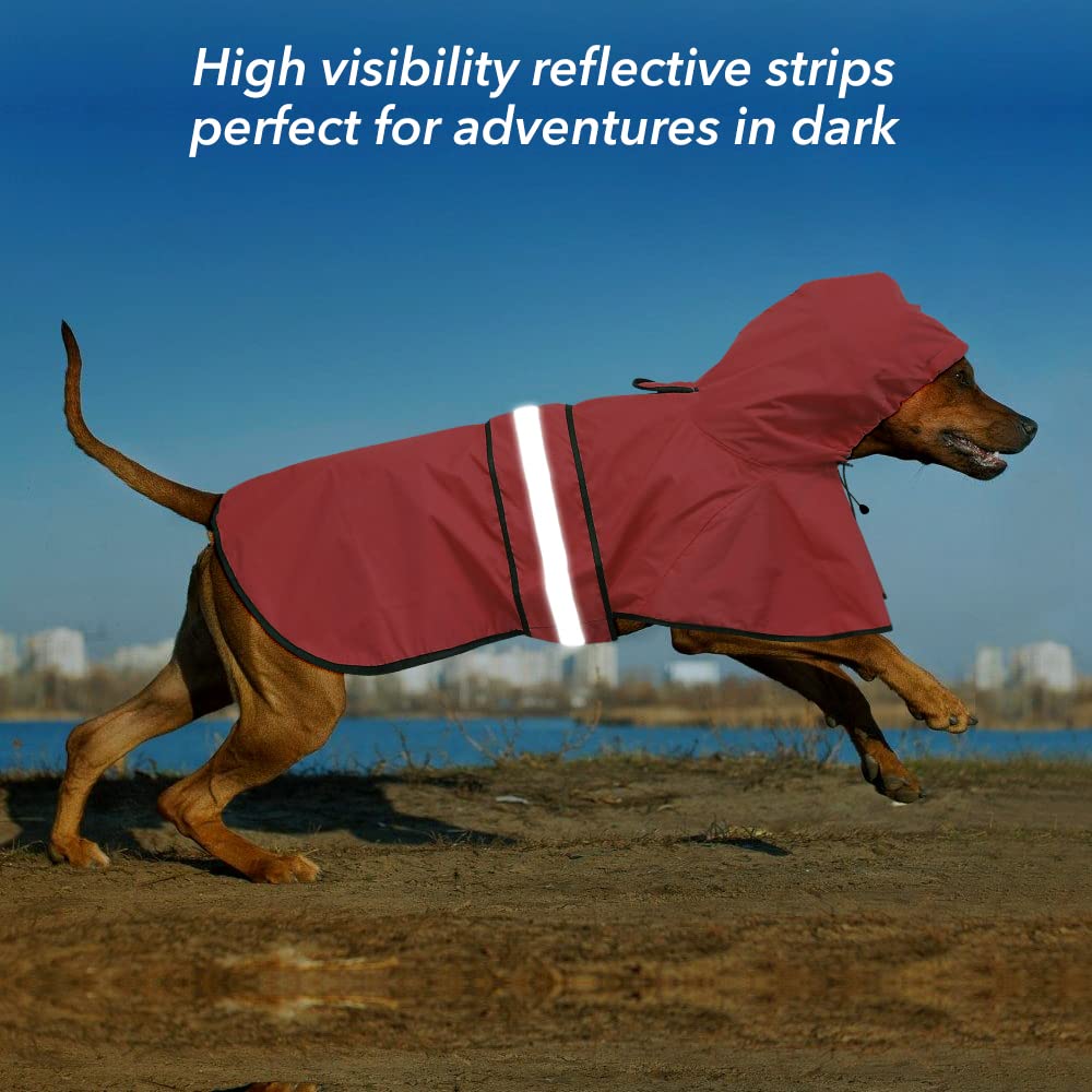 Waterproof Reflective Dog Raincoat - Adjustable Lightweight Pet Rain Jacket with Hood for Small to X-Large Dogs | Outdoor Walking & Rainy Day Protection (Red, Small)