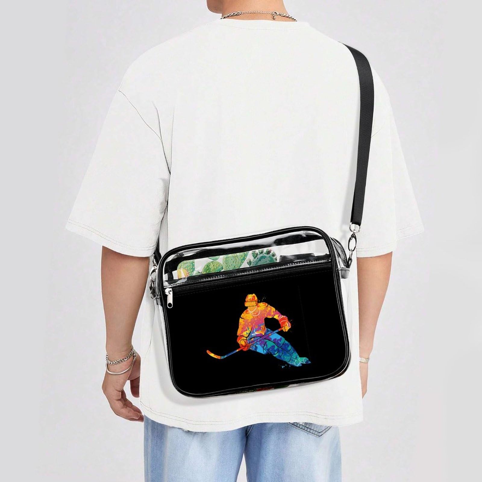 Clear Hockey Stadium Bag - Waterproof Shoulder Messenger Bag with 2 Compartments & Crossbody Strap | Perfect for Sports Games, Concerts & Travel (Complies with NHL Arena Bag Policies)