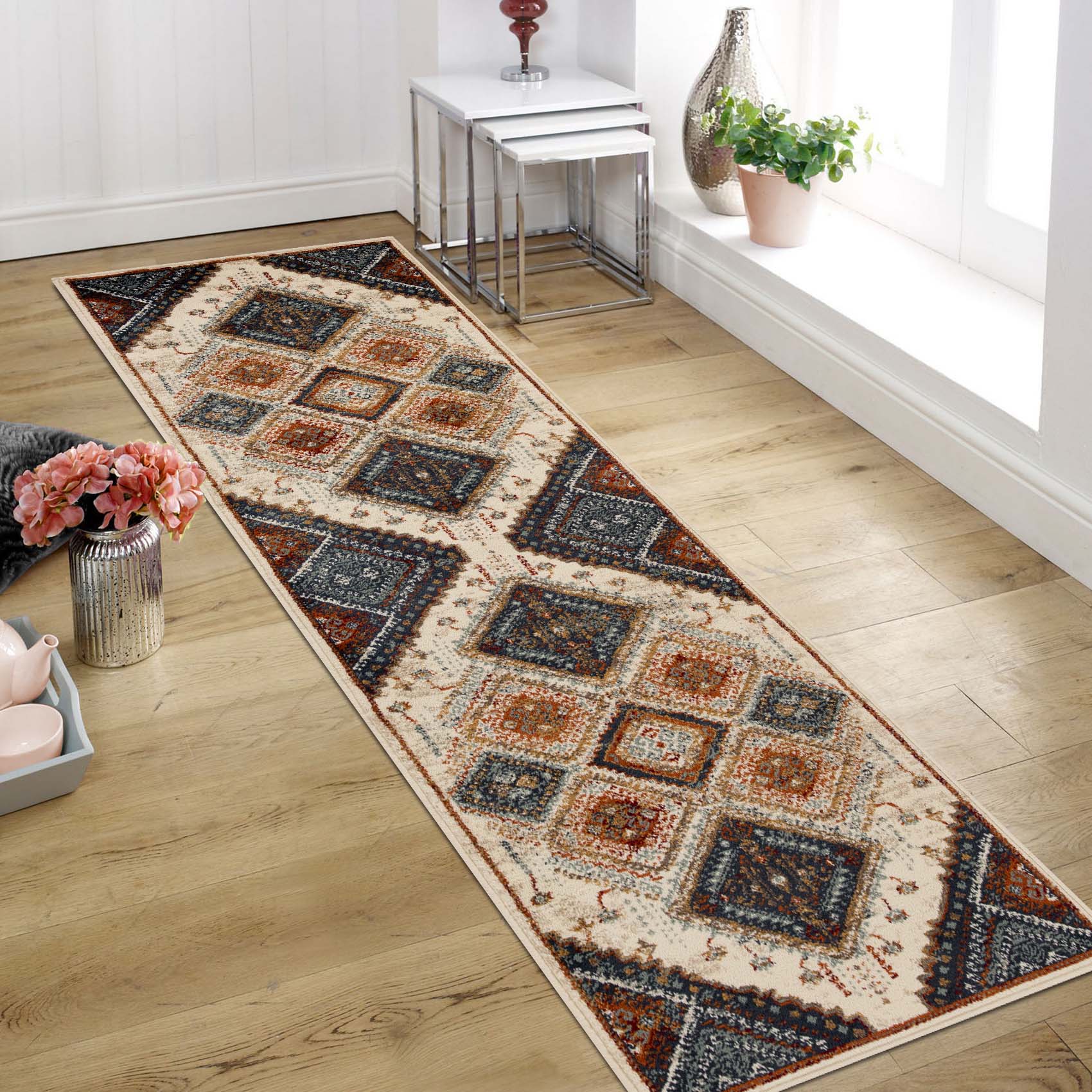 Stylish Poway Geometric Medallion Indoor Area Rug - Non-Slip Living Room Carpet for Home Decor, Bedroom & Office