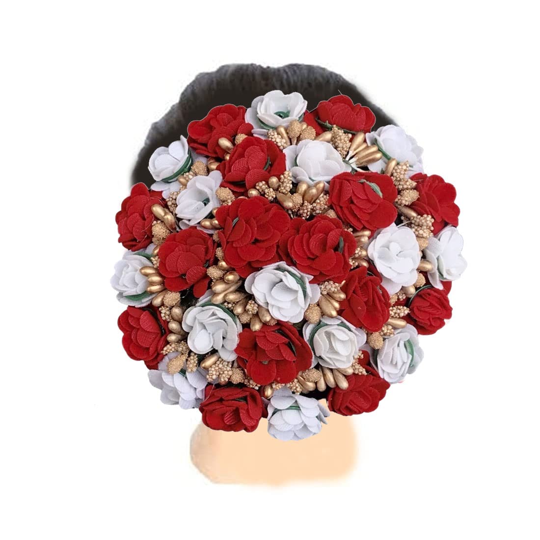 Arooman™ Bridal Hair Jewelry - White & Red Floral Gajra Hair Accessories for Women & Girls (Pack of 1) - Perfect for Weddings, Indian Festivals & Special Occasions