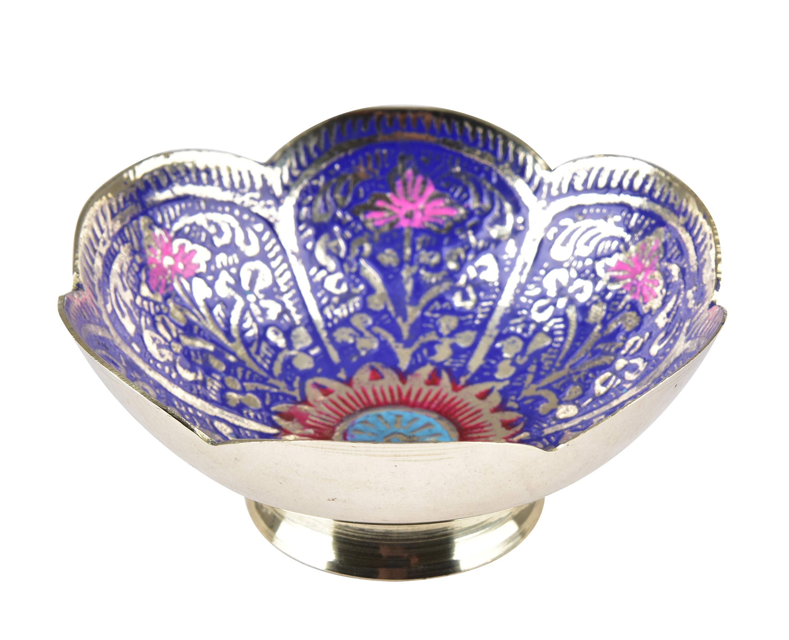 Brass Dry Fruit Bowls - Elegant Kitchen Serving Bowls for Nuts & Snacks | 3.5 Inch Decorative Blue Bowl | Perfect for Home Decor, Dining Table Centerpiece & Gift Giving