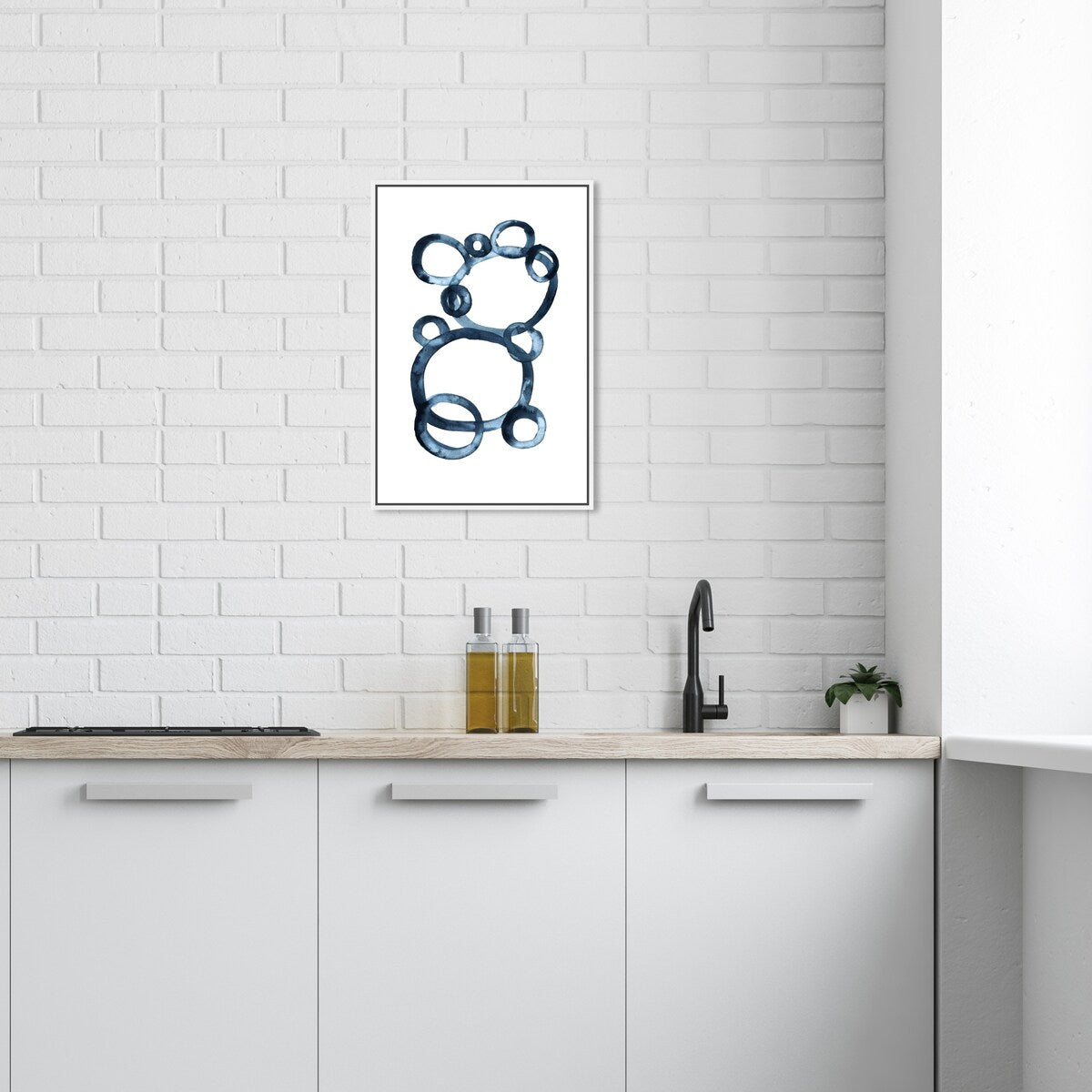 Bear Bubbles Modern Baby Bear Fingerpainted Art - White Framed Canvas Wall Print for Nursery & Boys Room Decor - Perfect for Baby Showers, Kids Bedrooms & Playroom Wall Art