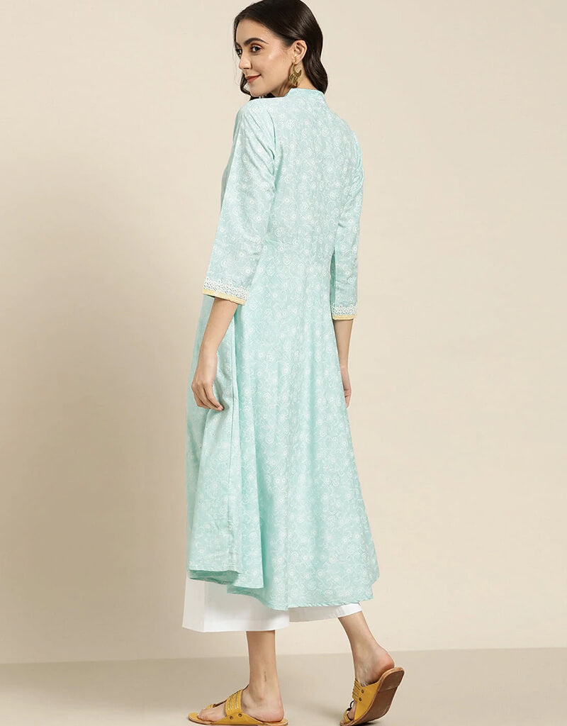 Stylish Blue Cotton Blend Suit Anarkali - Elegant Indian Ethnic Dress for Women - Perfect for Weddings, Parties & Festive Occasions