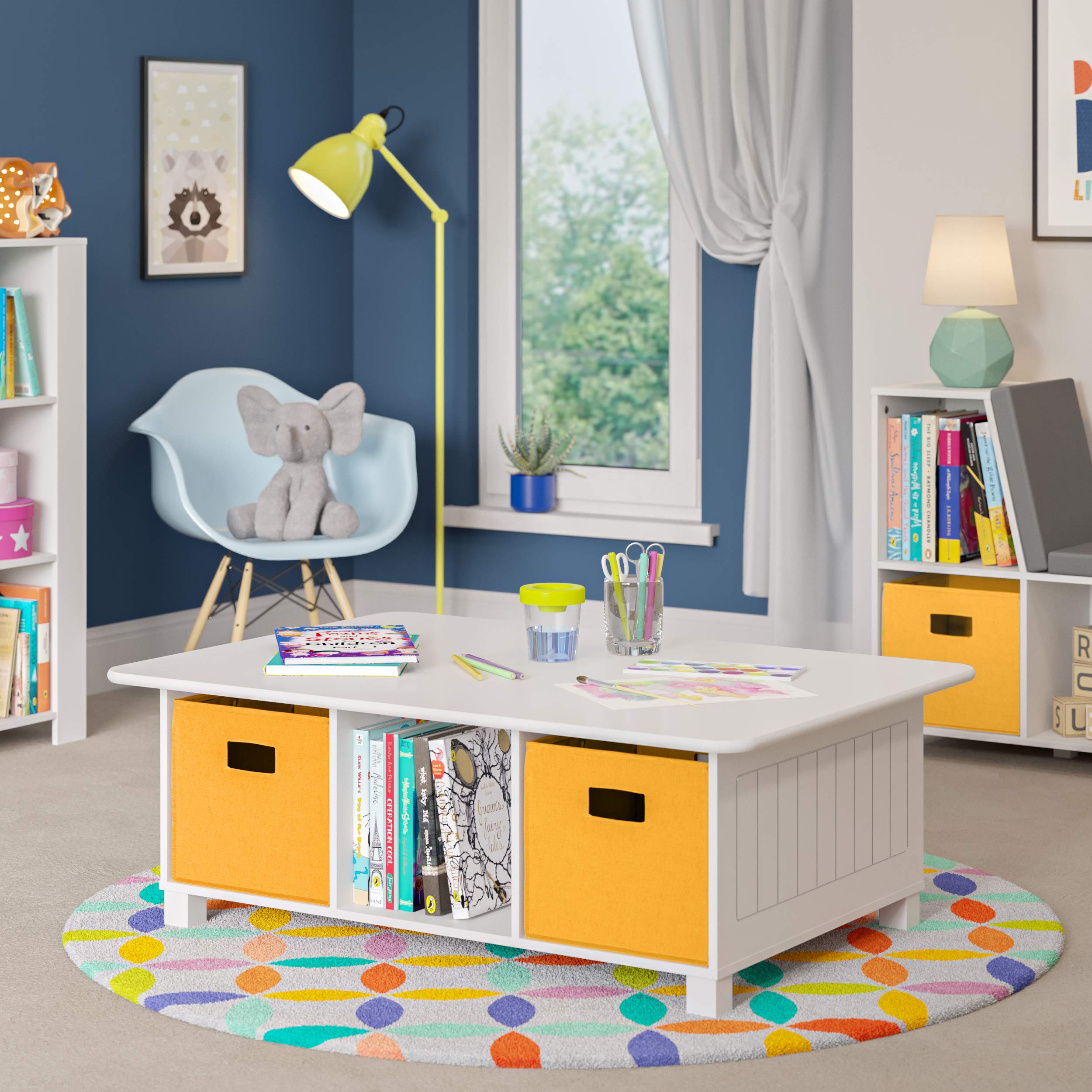 RiverRidge Kids Activity Table with Storage Bins - White & Gold Play Table for Toddlers, Perfect for Playroom, Classroom or Daycare Learning Activities