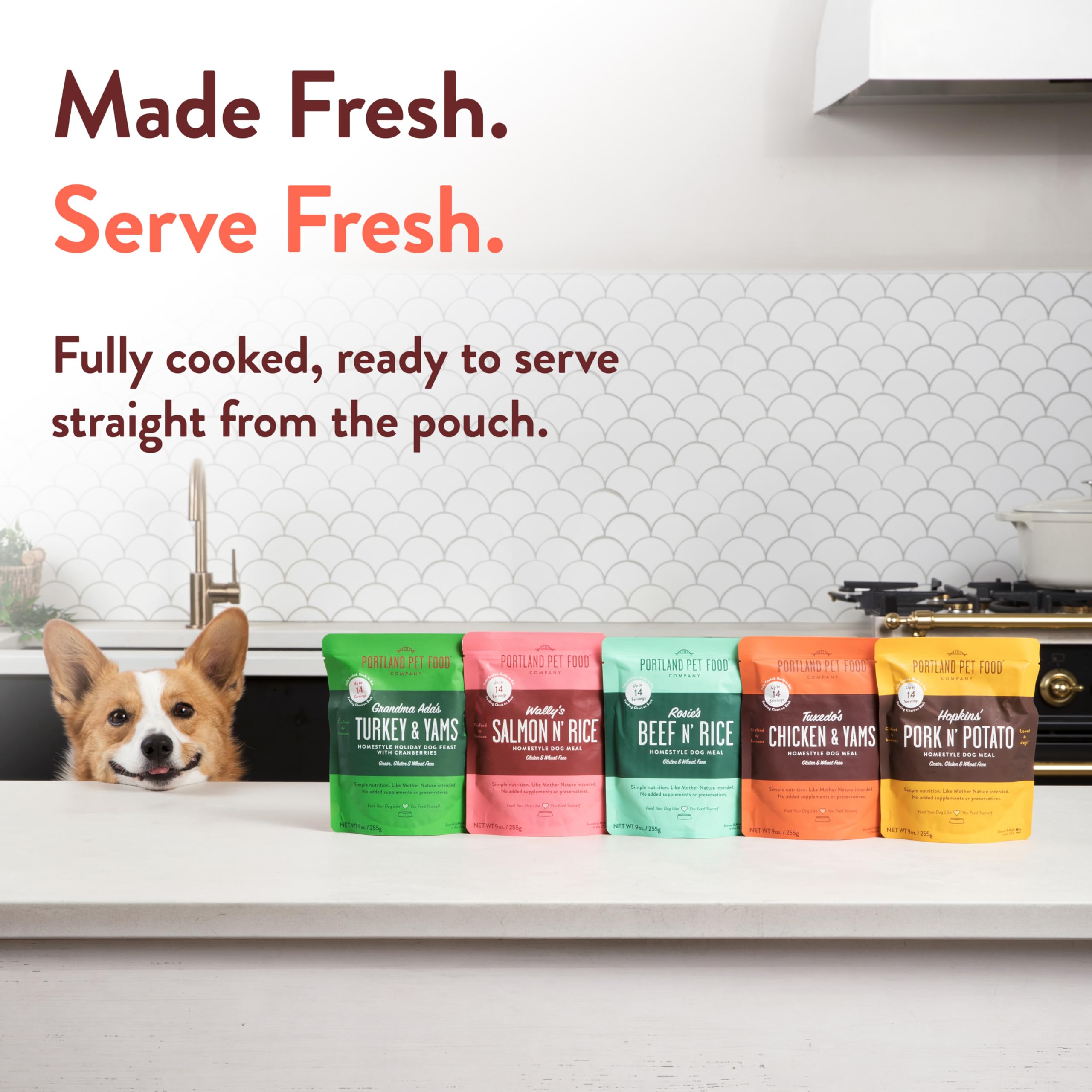Portland Pet Food Company Tuxedo’s Chicken & Yams Wet Dog Food Pouches - Human-Grade, Grain-Free, Gluten-Free Dog Food Topper & Meal for All Breed Sizes - Made in USA - 8-Pack - Perfect for Picky Eaters, Senior Dogs & Mealtime Enhancement