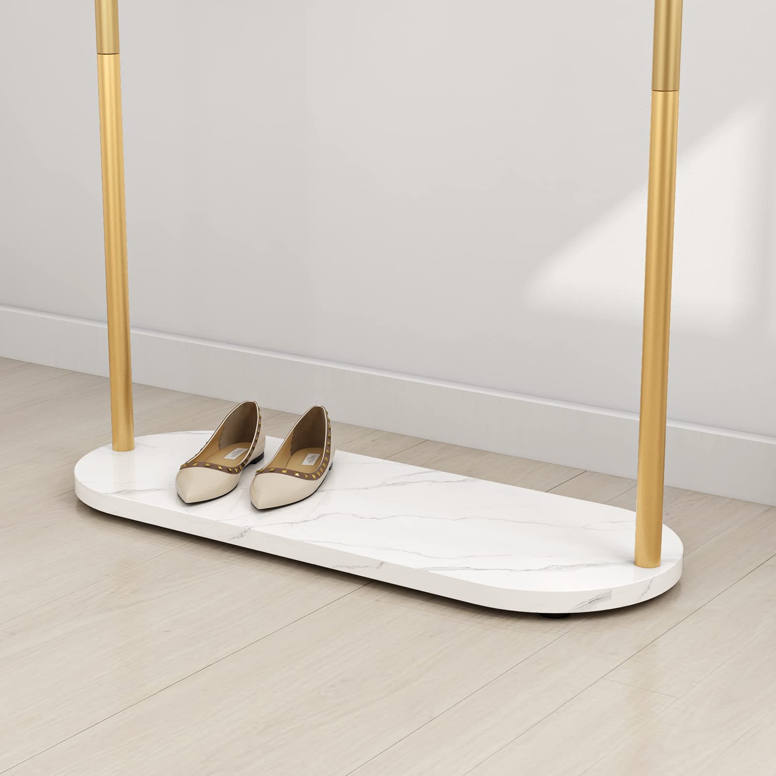 Stylish Gold Clothing Rack with Marble Shelf - Modern Boutique Display Stand for Hanging Clothes | Perfect for Entryway, Hallway, Office or Bedroom Organization & Decor