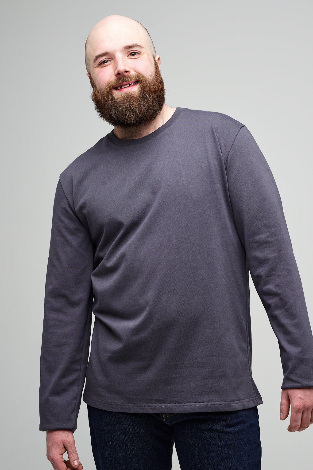 Premium Men's Long Sleeve T-Shirt - Soft Cotton Crew Neck Tee - Slate Grey - Casual & Work Wear - Ideal for Everyday Comfort & Layering