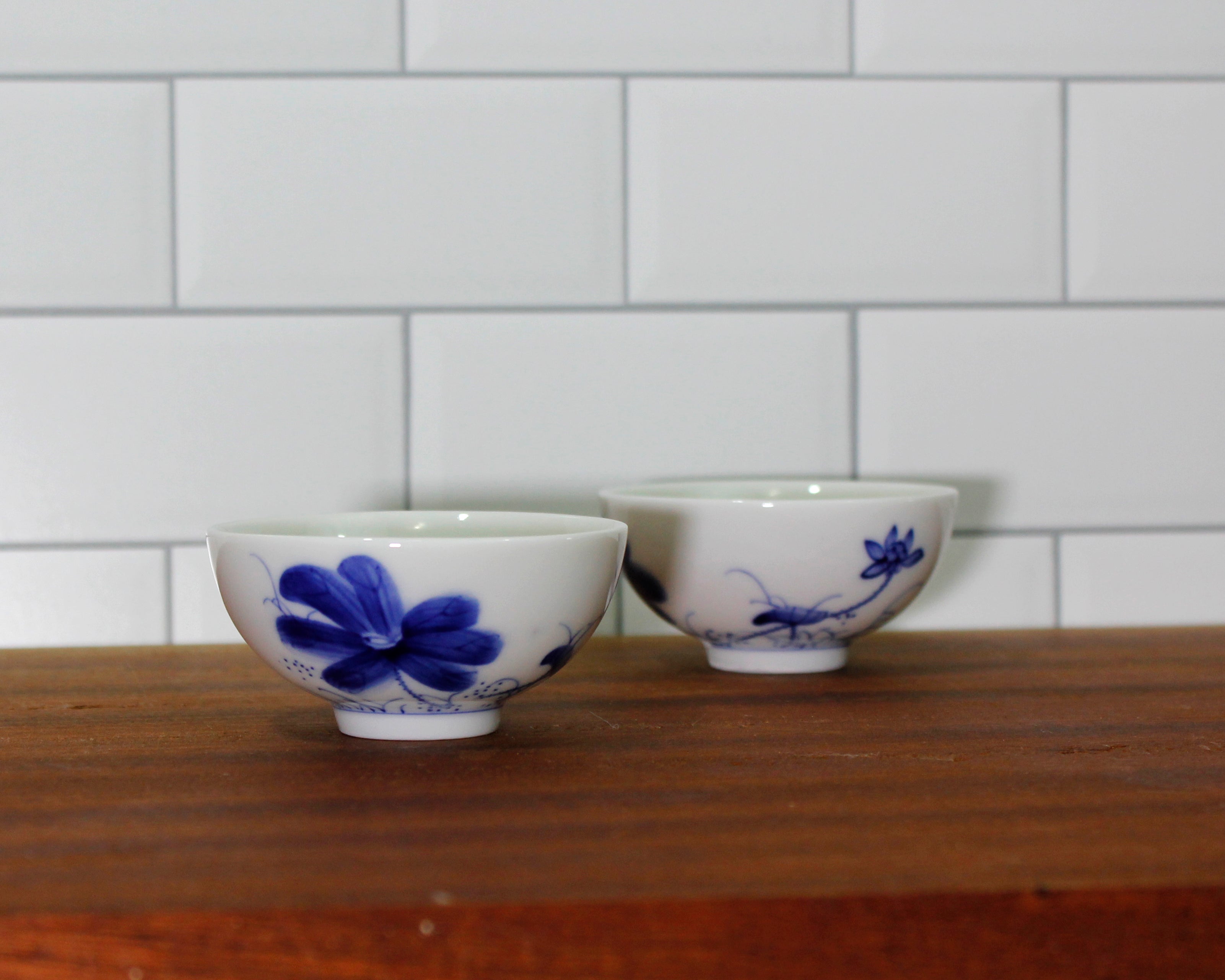 Blue Ceramic Flower Tea Cups Set of 2 - 2 oz Small Espresso Cups with Floral Design - Perfect for Tea, Coffee, Dessert & Home Decor