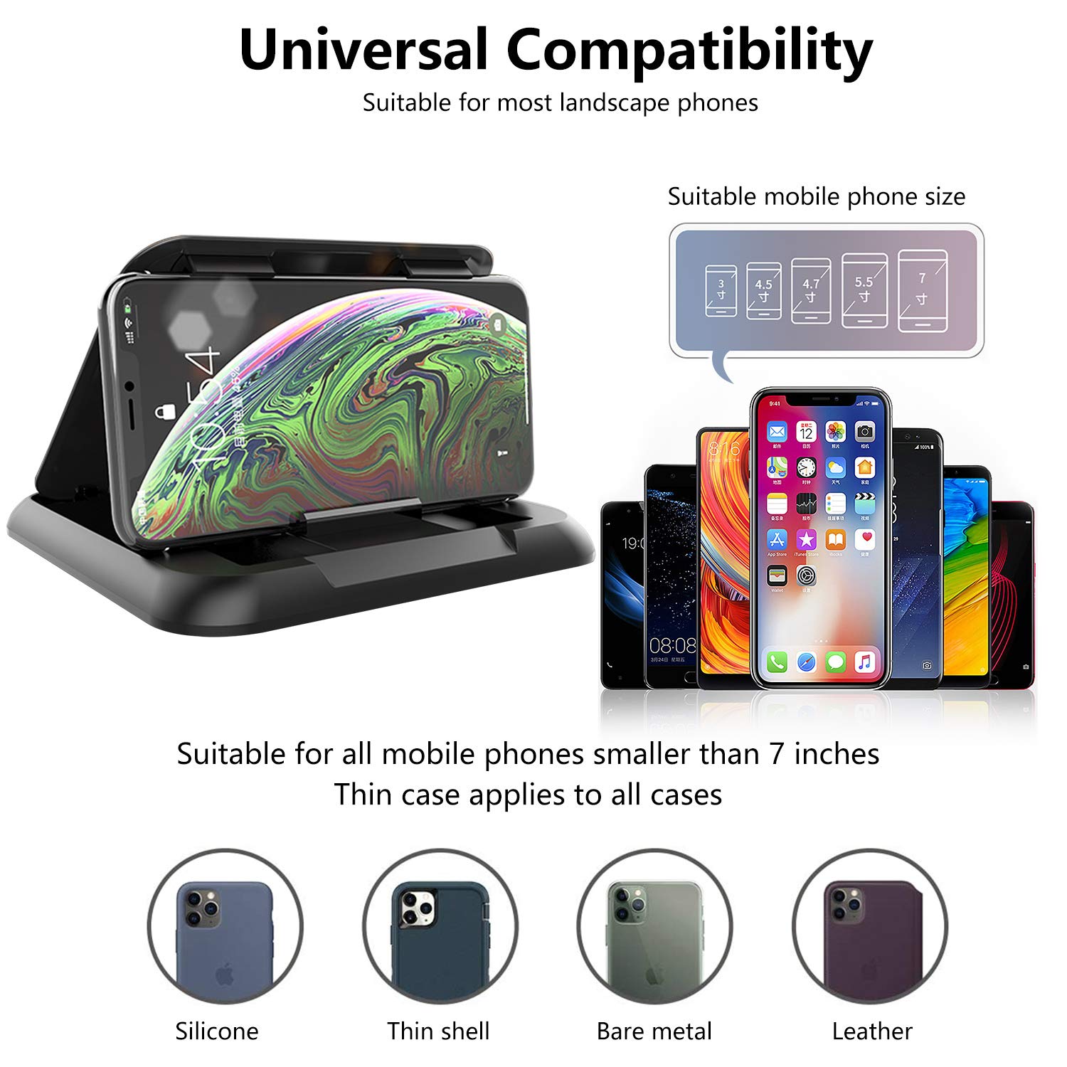Universal Silicone Car Phone Holder Mount - Non-Slip Dashboard & Windshield Car Pad Mat - Compatible with iPhone 13/12/11 Pro Max/XR/XS/8/7 & Galaxy S20/Note 20 - Perfect for GPS Navigation & Hands-Free Driving