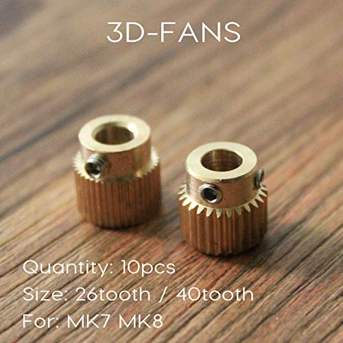3D Printer Extruder Gear Set - 10Pcs Mk7 MK8 Brass Drive Gear 26 & 40 Tooth for Smooth Feeding & Planet Reducer - Perfect for DIY 3D Printing & Repairs (Mixed Sizes)