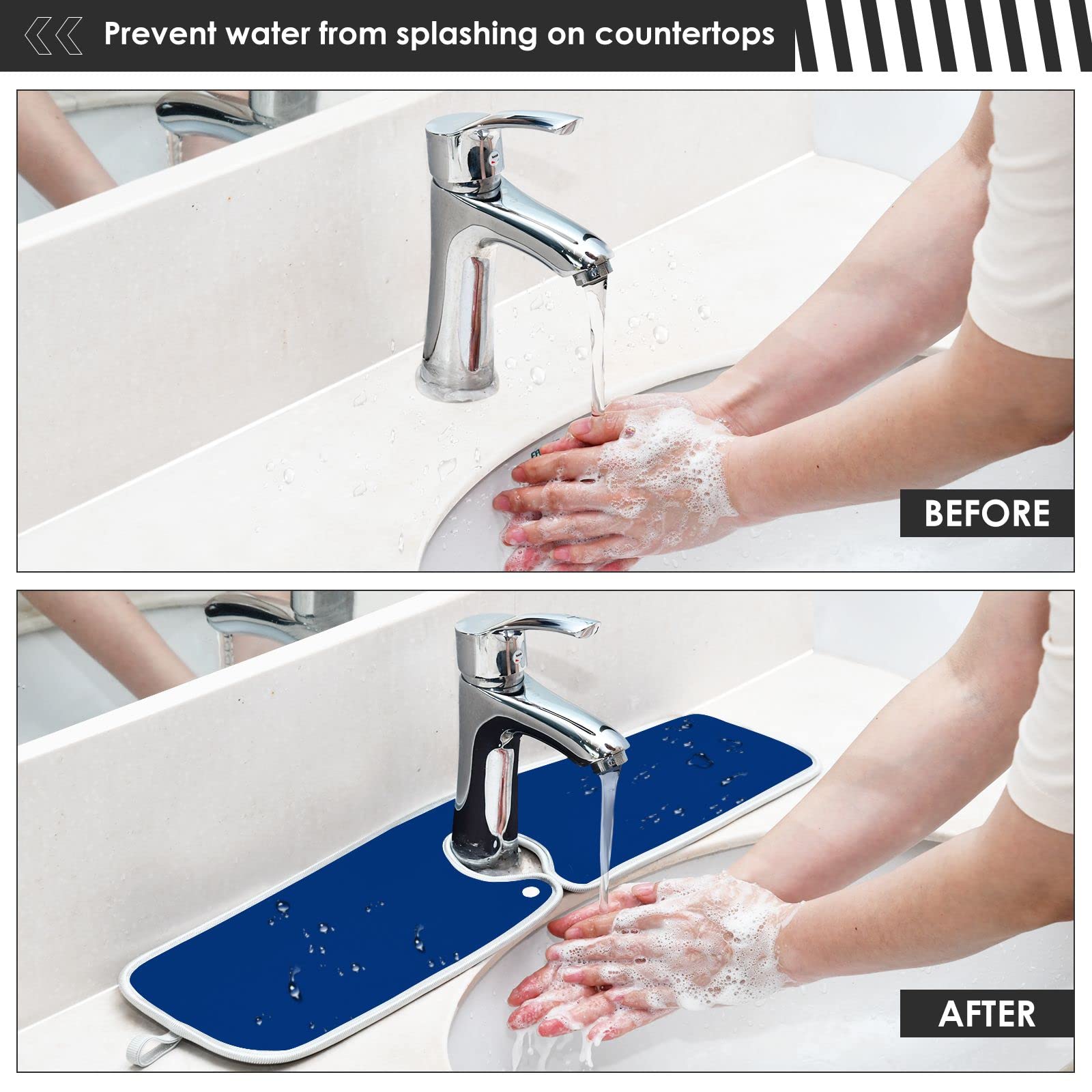 Royal Blue Kitchen Faucet Mat - Absorbent Splash Guard & Drip Catcher - Fast Drying Sink Protector Pad (2-Pack) - Perfect for Countertops, Sinks & Dishwashing Areas