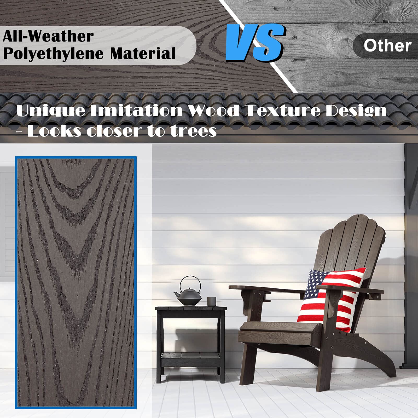hOmeHua Oversized Adirondack Chairs Set of 2 - Heavy Duty Weather-Resistant HIPS Plastic Outdoor Chairs with Cup Holders for Patio, Backyard, Deck, Garden, Poolside & Fire Pit (Dark Brown) | Perfect for Relaxing, Sunbathing and Outdoor Entertaining