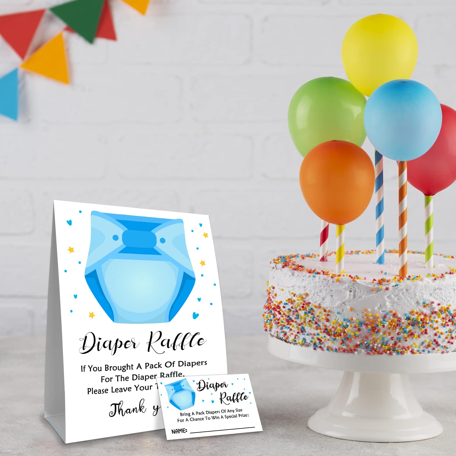 Blue Diaper Raffle Baby Shower Game Kit - Baby Boy Shower Party Decorations with 1 Sign & 50 Cards - Fun Baby Shower Activity for Guests & Gender Reveal Parties