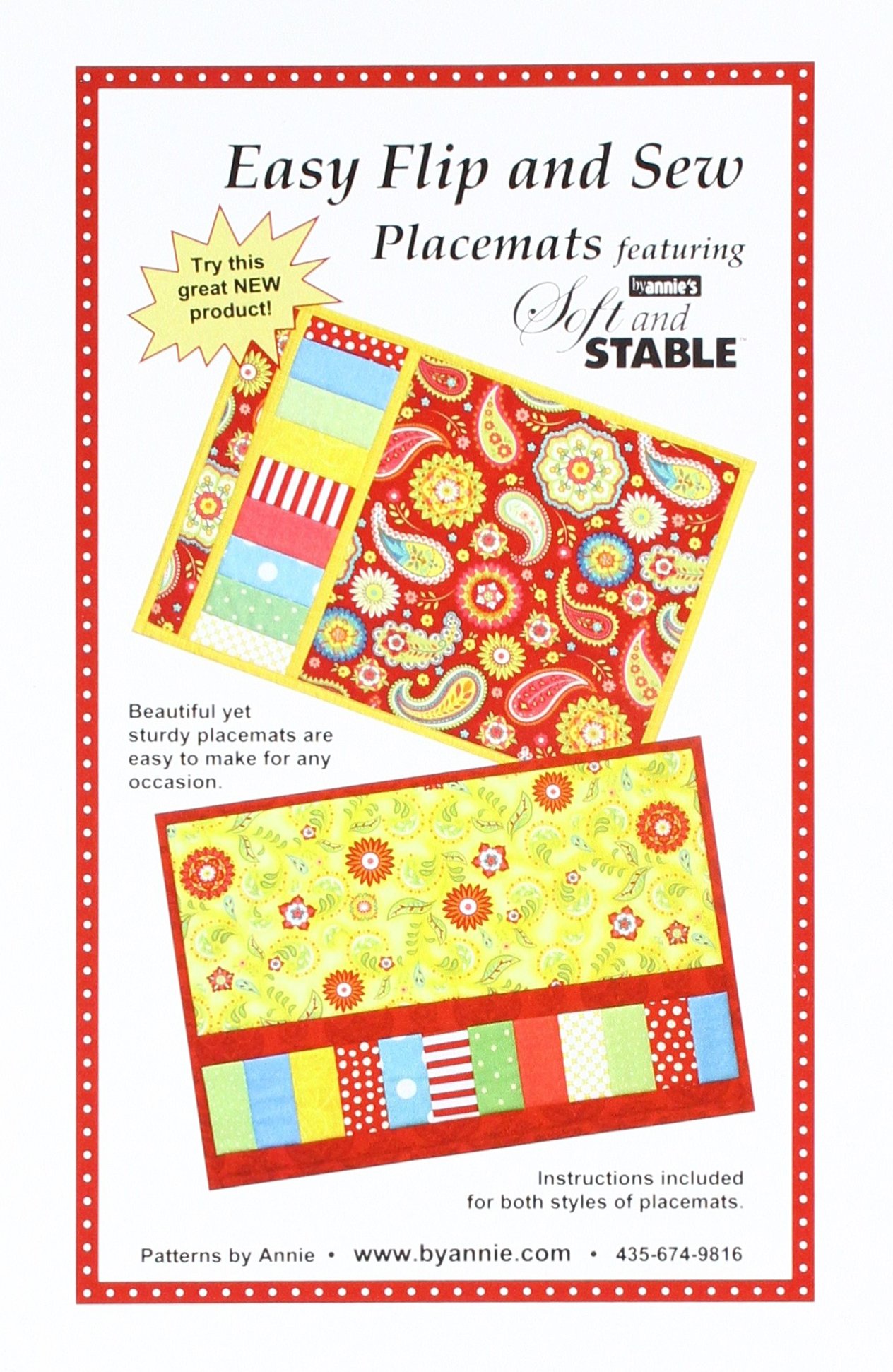 By Annie Easy Flip and Sew Placemats Pattern - DIY Quilting & Sewing Project for Beginners | Perfect for Home Decor, Holiday Gifts & Table Setting