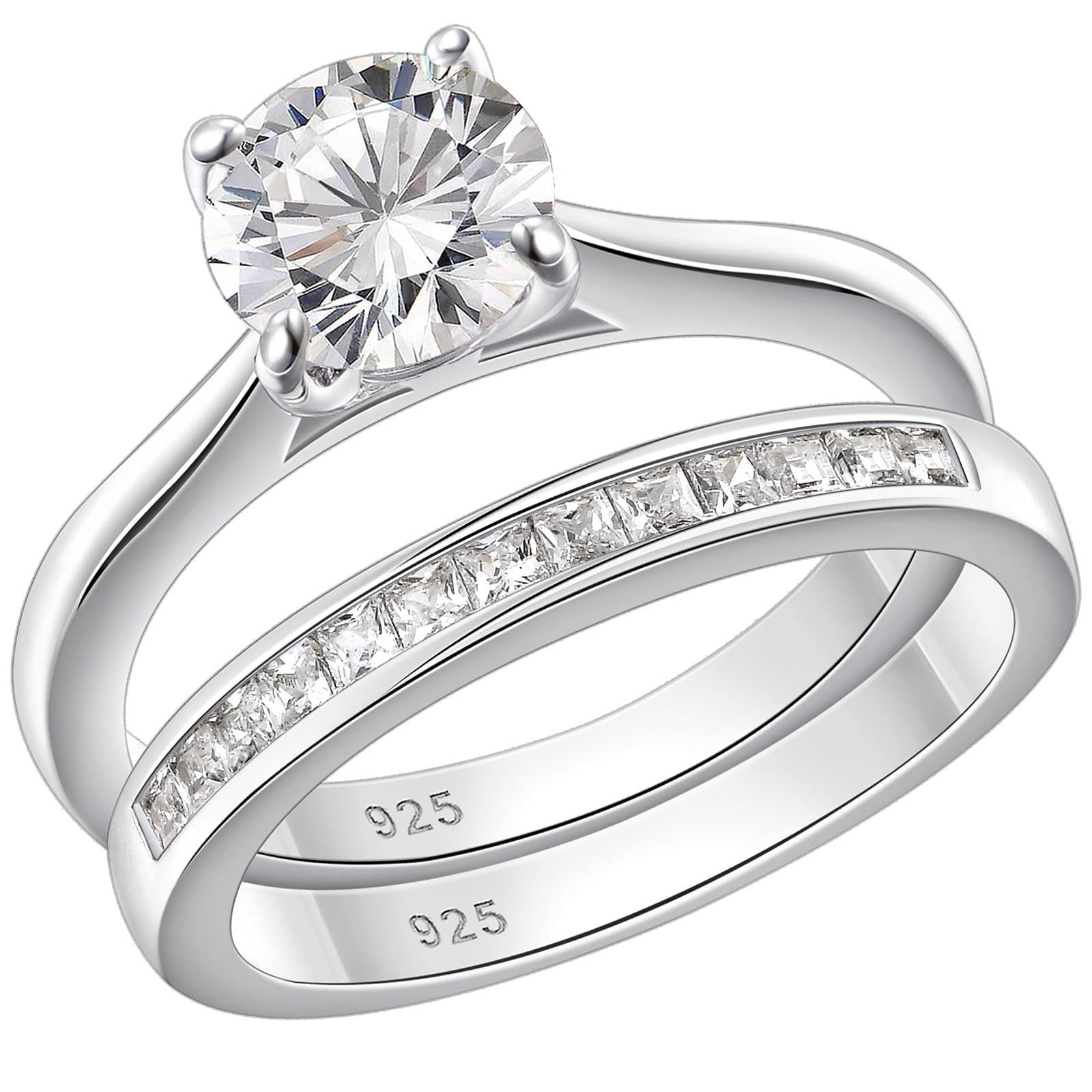 SHELOVES Sterling Silver Engagement Ring & Wedding Band Set with Round CZ Cubic Zirconia (Size 4.5-13) - Perfect for Proposals, Anniversaries & Bridal Jewelry Gifts