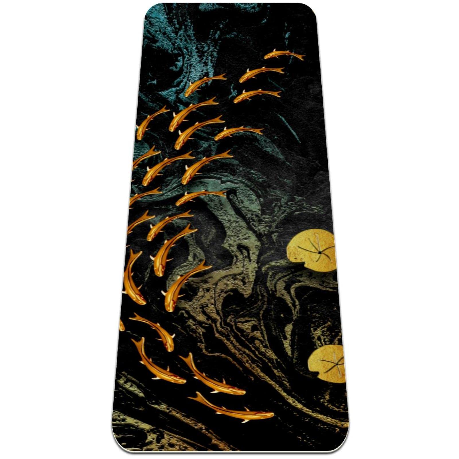 Premium Non-Slip Thick Yoga Mat for Women - Extra Cushioning Workout & Fitness Exercise Mat with Japanese Golden River Koi Design - Perfect for Home Gym, Pilates, Hot Yoga & Meditation