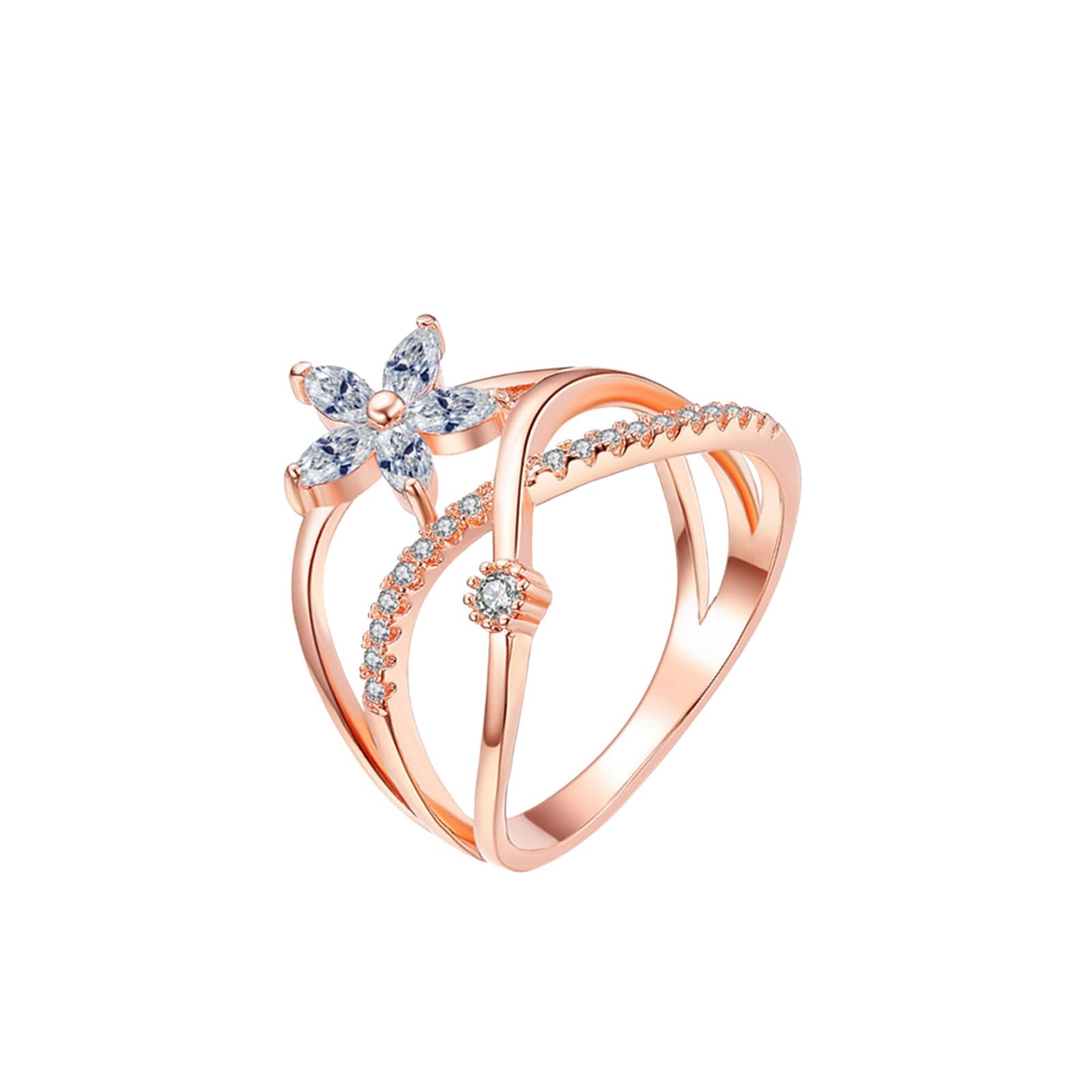 Rose Gold Horse Eye Zircon Ring with Floral Design - Elegant & Simple Women's Fashion Jewelry for Daily Wear, Parties & Gifts (Size 8)