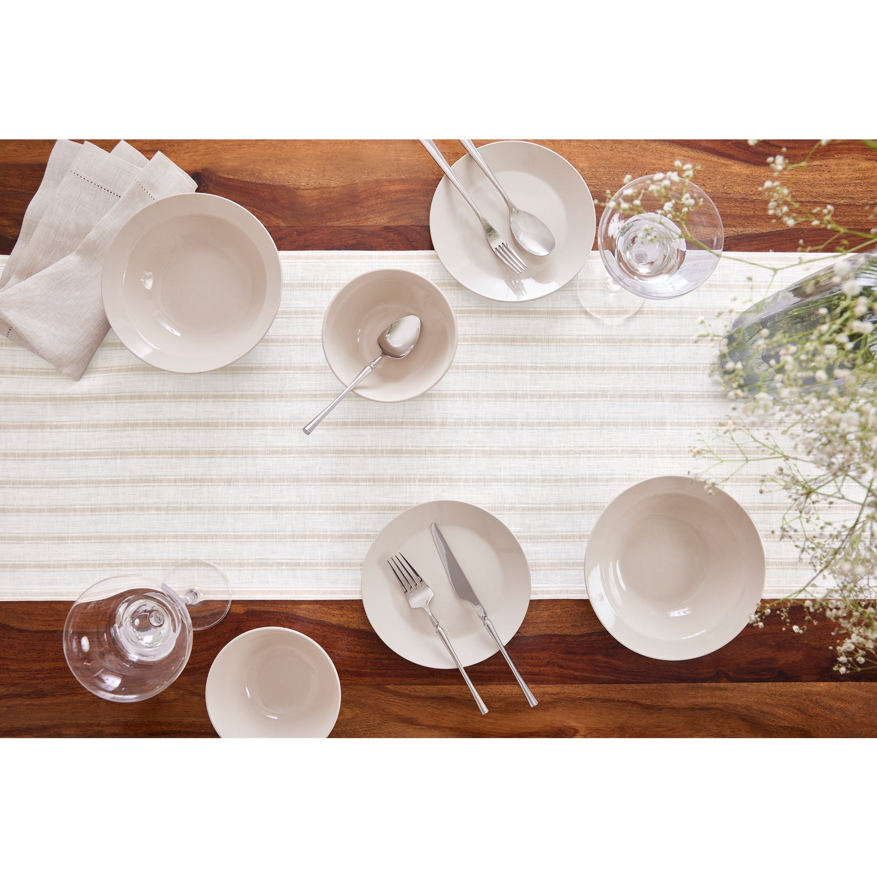 Capri Ticking Stripe Table Runner - 16 Inch & 18 Inch Wide Cotton Farmhouse Decor for Dining Table, Buffet, and Kitchen Island