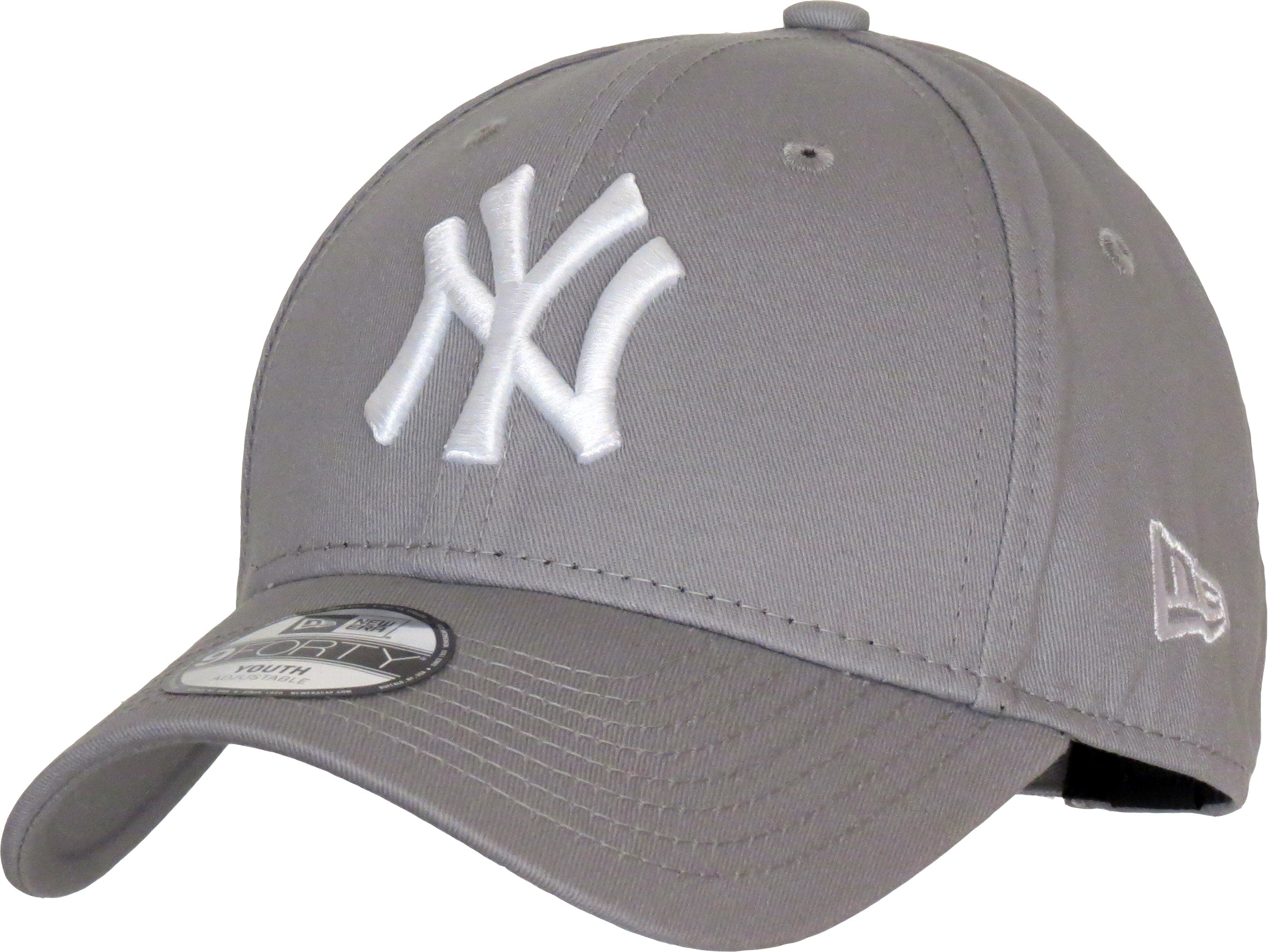 New York Yankees New Era 9Forty Adjustable Kids Baseball Cap - Grey Cotton Snapback Hat for Boys & Girls - Perfect for Baseball Games, School, and Outdoor Activities