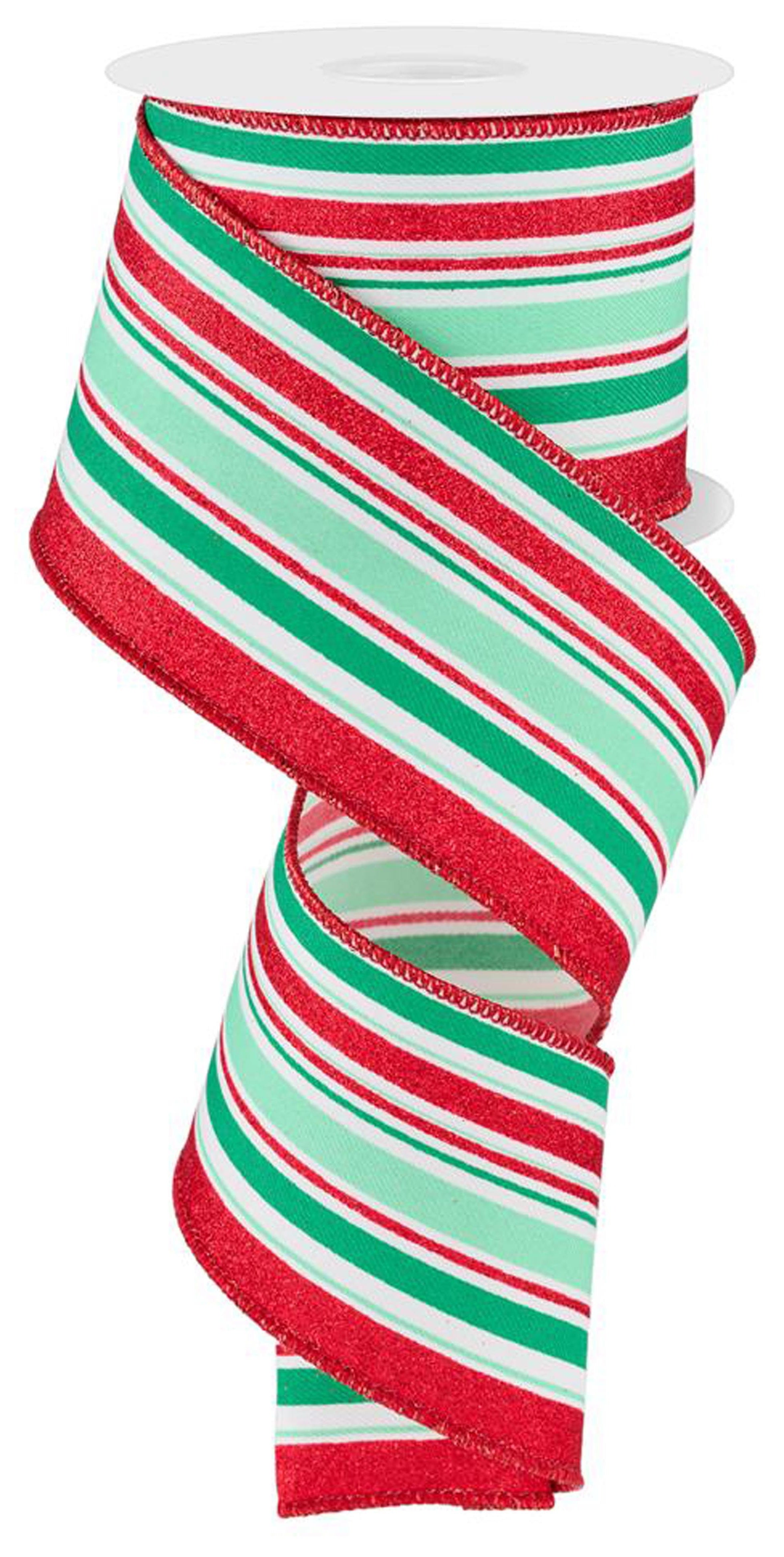 10 Yards Mint, Jade & Red Vertical Striped Ribbon - Perfect for Gift Wrapping, DIY Crafts, Party Decorations & Scrapbooking