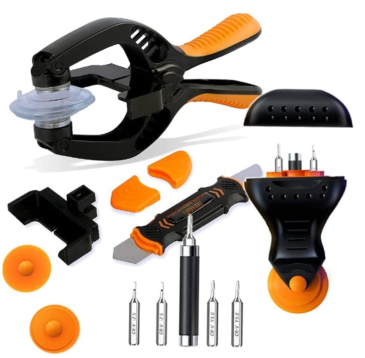 Professional Mobile Phone Suction Cup Opener Tool & LCD Screen Removal Kit - Compatible with iPhone, iPad, iPod, iMac - Durable Plastic Pry Tools (Black & Orange) - Perfect for DIY Phone Repairs, Screen Replacements & Device Maintenance