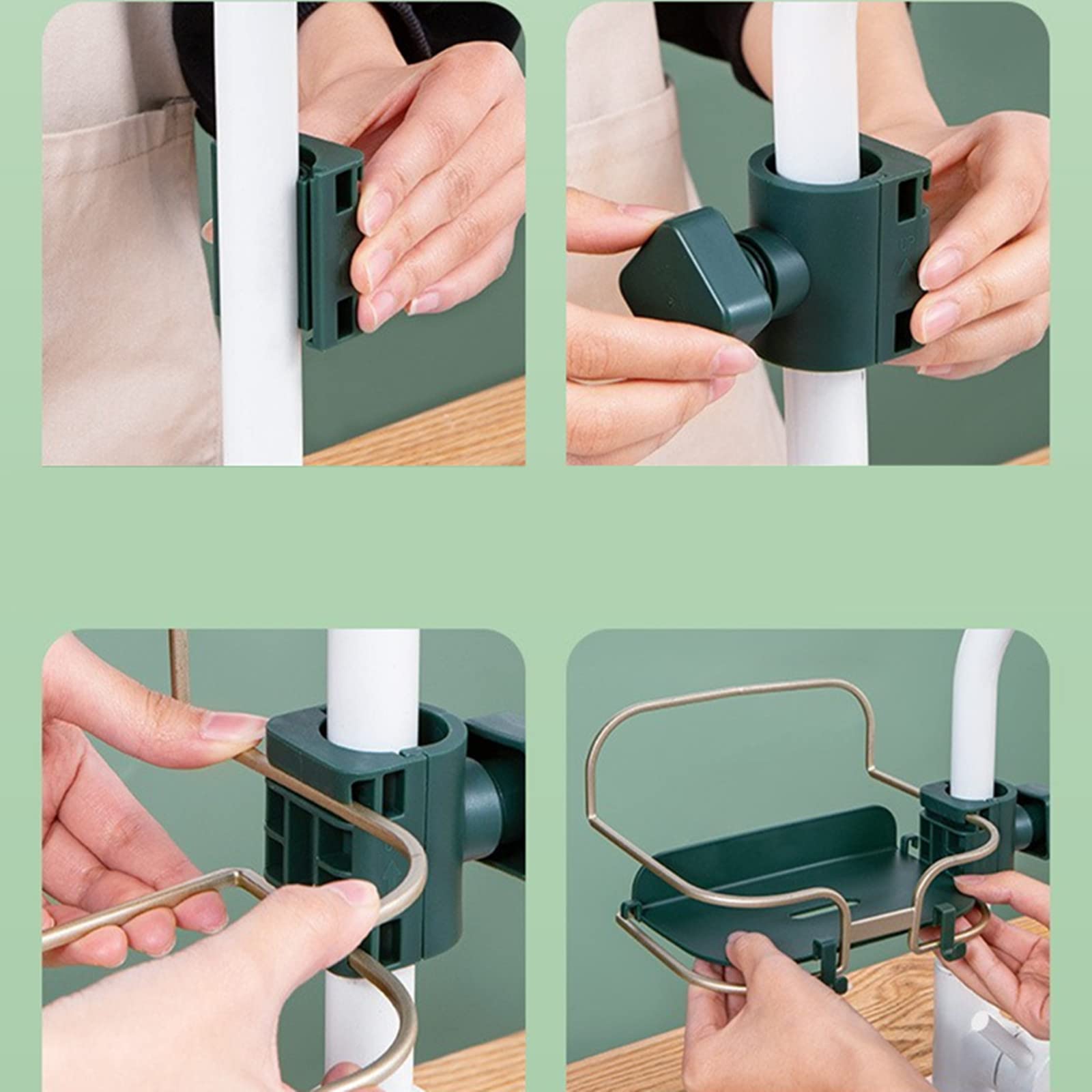 Stainless Steel Sponge Holder with Hook - Bathroom & Kitchen Organizer for Soap, Shampoo, Sponge & Scrubber - Drain Rack & Sink Storage Caddy - Perfect for Small Space Organization (Green) - Ideal for Kitchen Sink, Bathroom Counter & Under Cabinet Storage