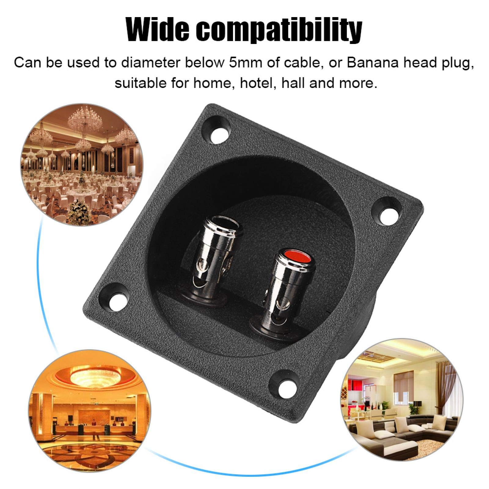 Easy Install Terminal Connector with 2 Mounting Holes - Black ABS Base & Metal Speaker Terminal for DIY Home Theater & Hotel Audio Systems - Perfect for Wall Mounting & Professional Audio Setups