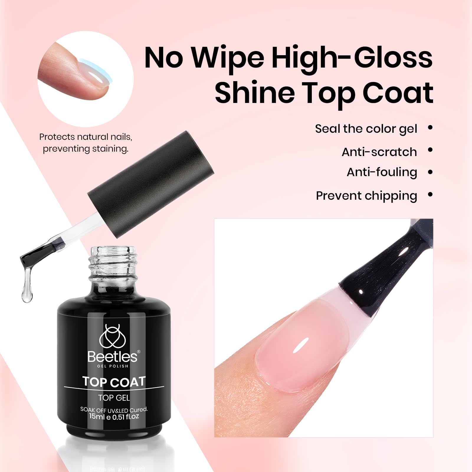 Beetles HEMA-Free Pink Builder Gel Kit - No Wipe Top Coat, Base Coat & Nail Strengthener for Long-Lasting Shine | Soak Off LED Gel for Nail Extensions, Thickening & Repair | Perfect for Salon Professionals & DIY Nail Art at Home