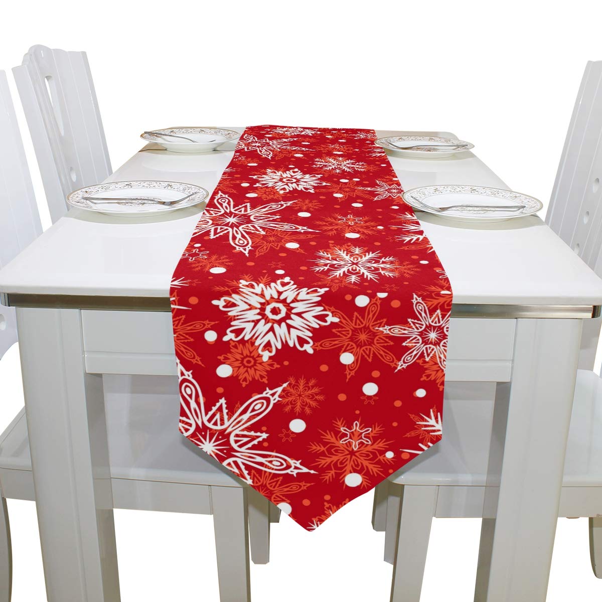 MOYYO 13x90 Inch Snowflake Table Runner - Elegant Christmas Winter Polyester Tablecloth for Dining Room, Coffee Table, Wedding, Birthday & Party Decor - Perfect for Holiday Home Decorations & Banquet Settings