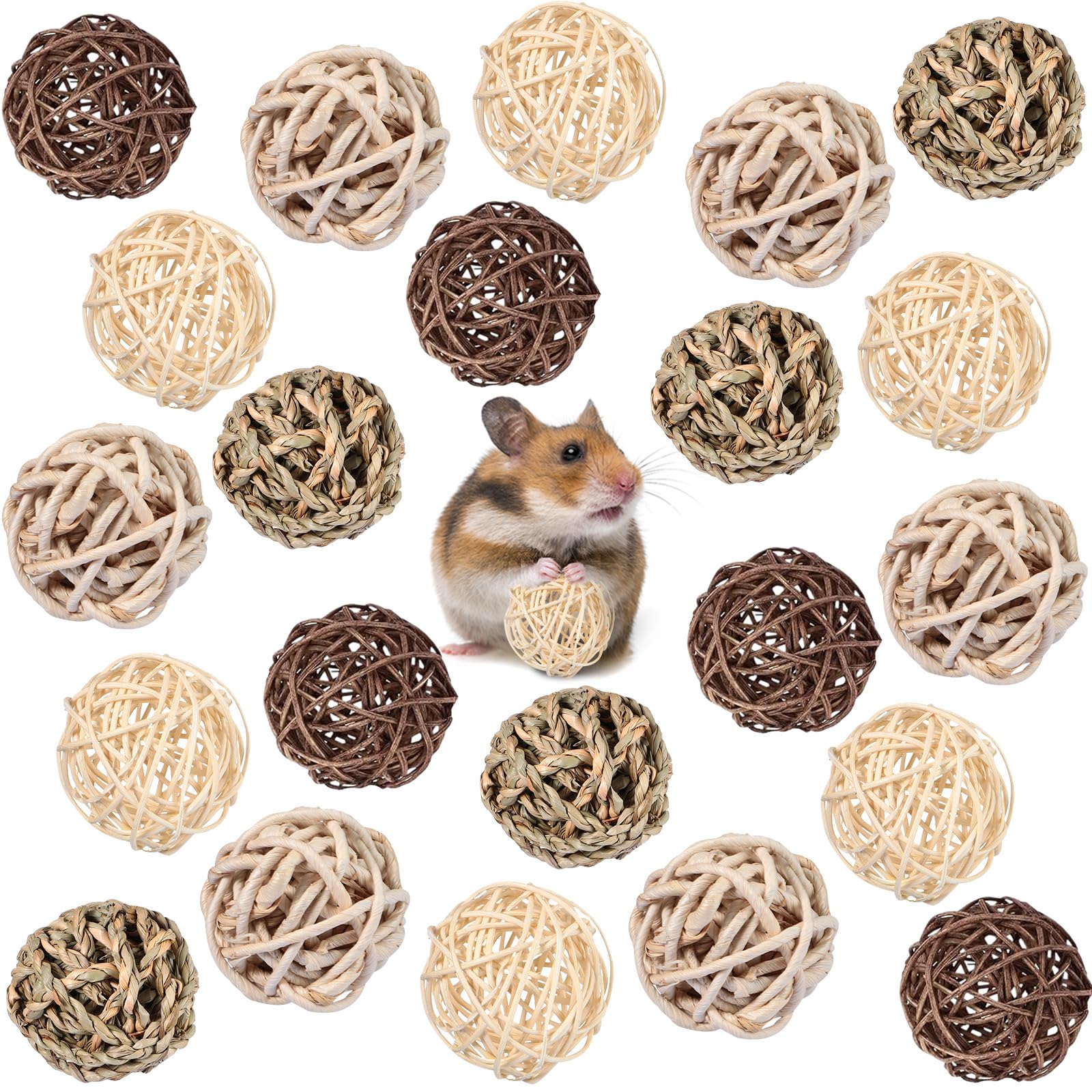 24-Pack Guinea Pig Chew Toys - Small Animal Play Balls with Hay for Rabbits, Hamsters & Pets - Cage Entertainment Accessories for Chewing & Mental Stimulation